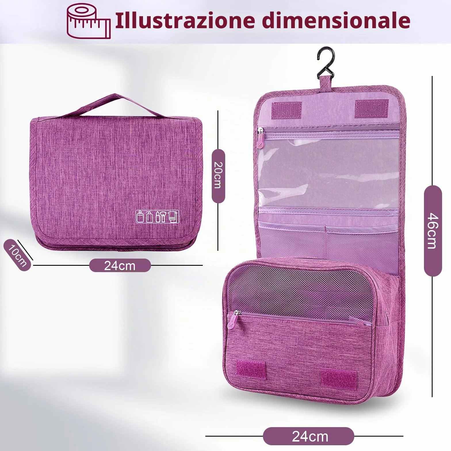 AiQInu Beauty Case da Viaggio, Borsa Toilette Impermeabile con Gancio per Appendere per Donna Uomo