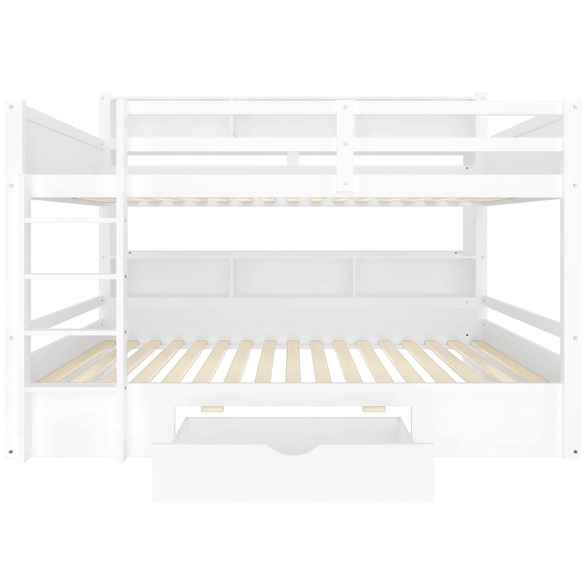 Moimhear Letto singolo, 90 x 200 cm, letti a castello, letti a castello, con cassetti, con vano portaoggetti (bianco)