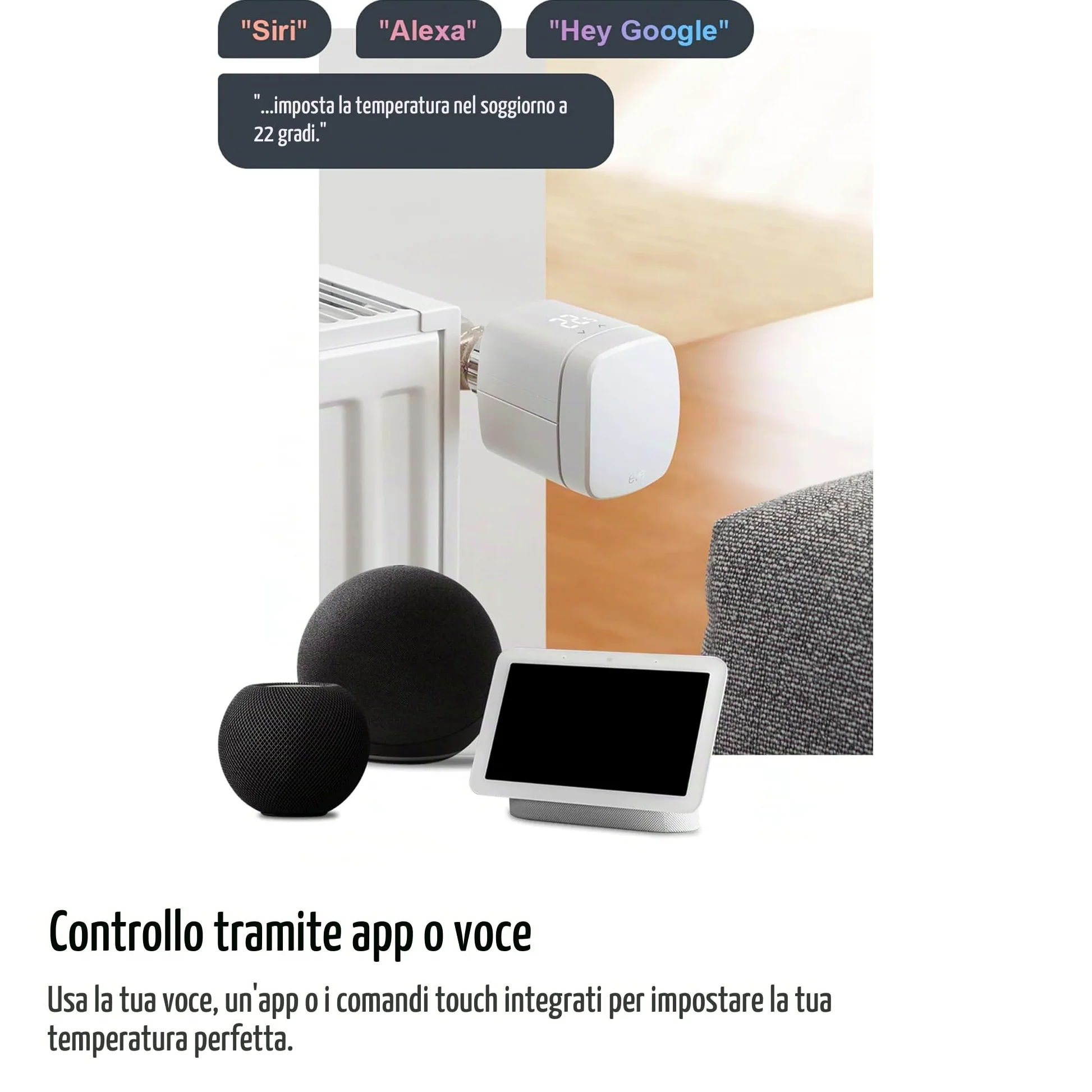 Eve Thermo (Matter, 4ª gen) set di 4: valvola termostatica intelligente, controllo automatico della temperatura, richiede Alexa, Apple Home, SmartThings o Google Home. necessario Thread Border Router