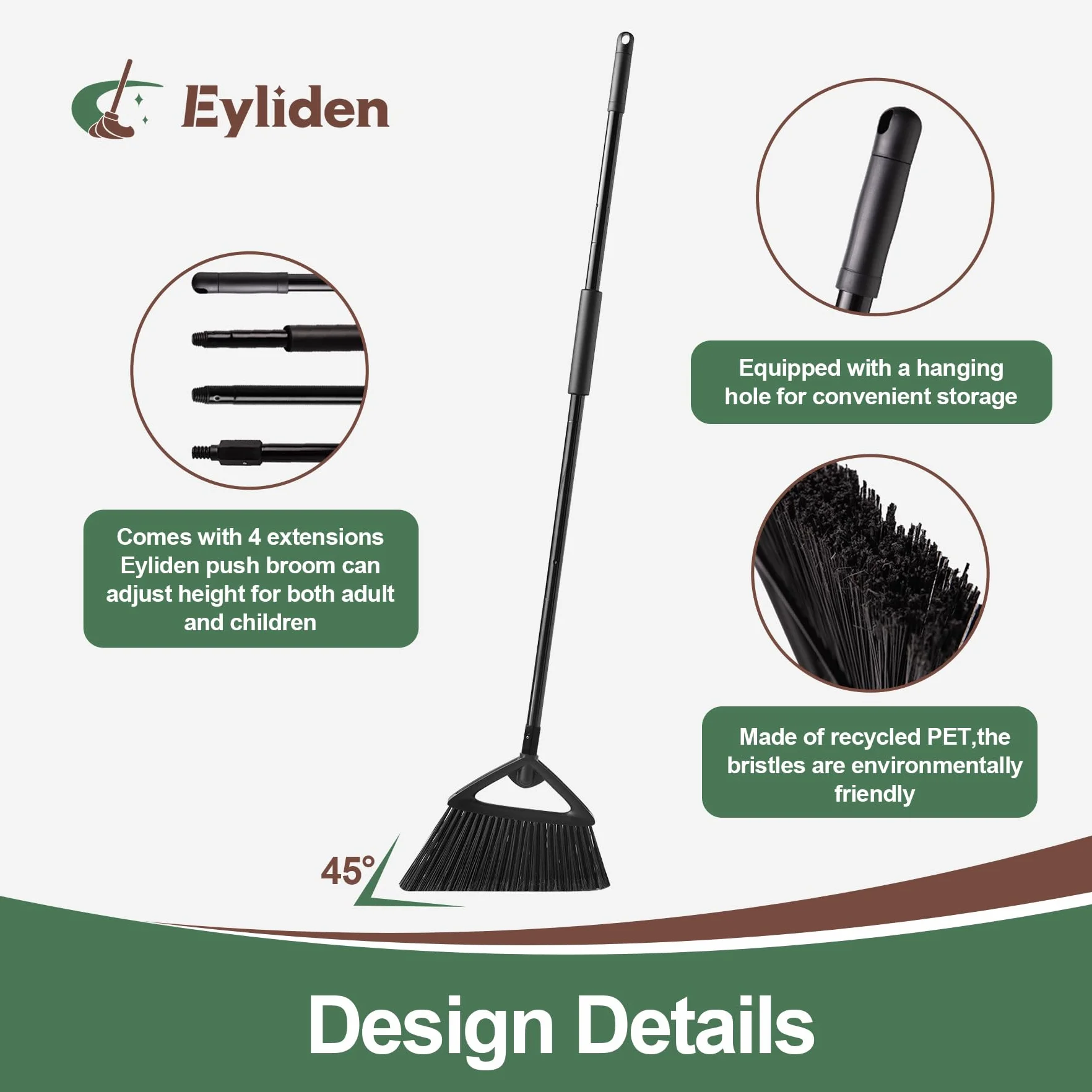 Eyliden Scopa Resistente Angolare Commerciale con Manico Lungo per Esterno Garage Cortile