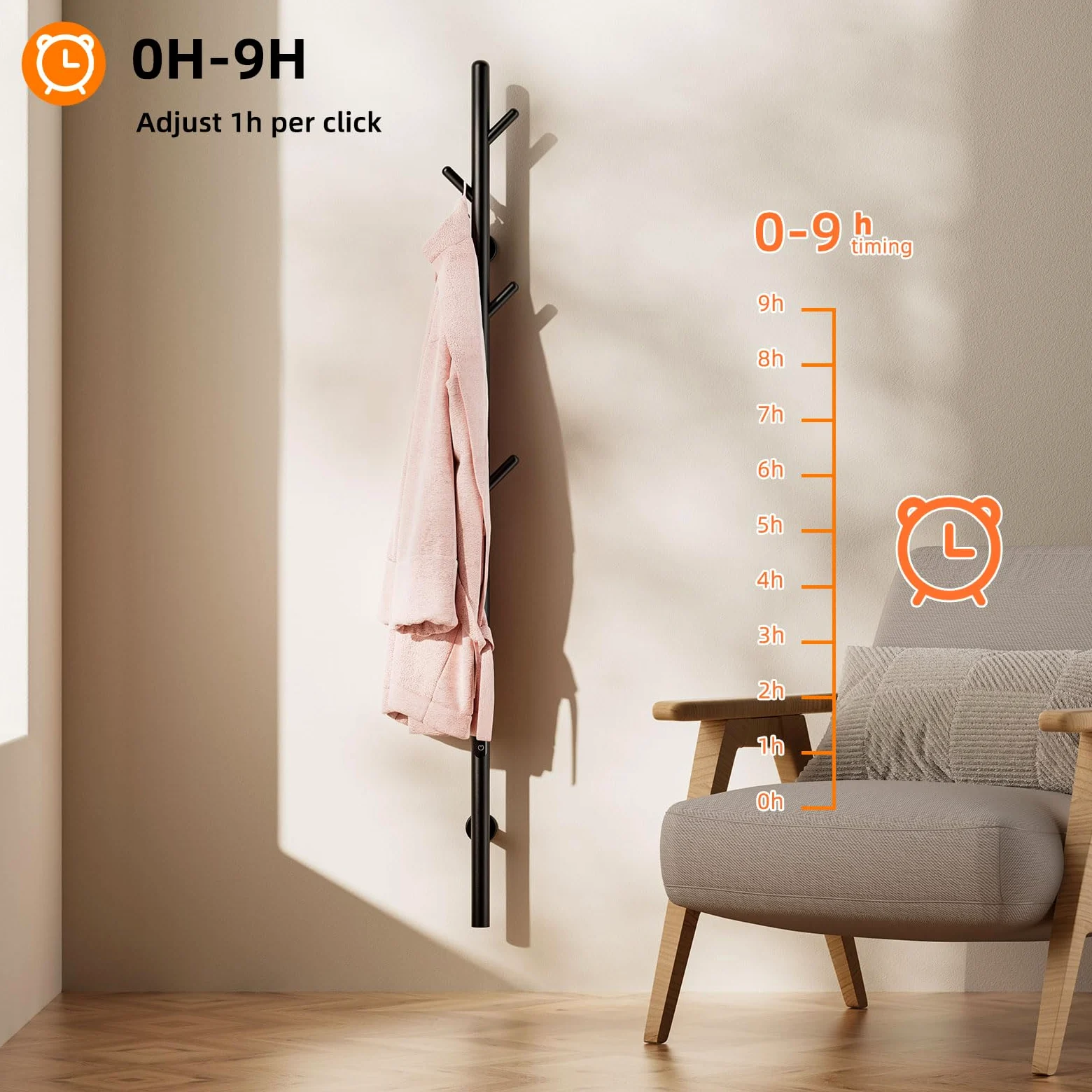 Termoarredo Elettrico, Scaldasalviette Elettrico WiFi Nero, 95W, 1500x125mm, Termosifone da Parete, per Alexa e Google Home e App, Risparmio Energetico, Impermeabile IPX5-G03 WiFi Black