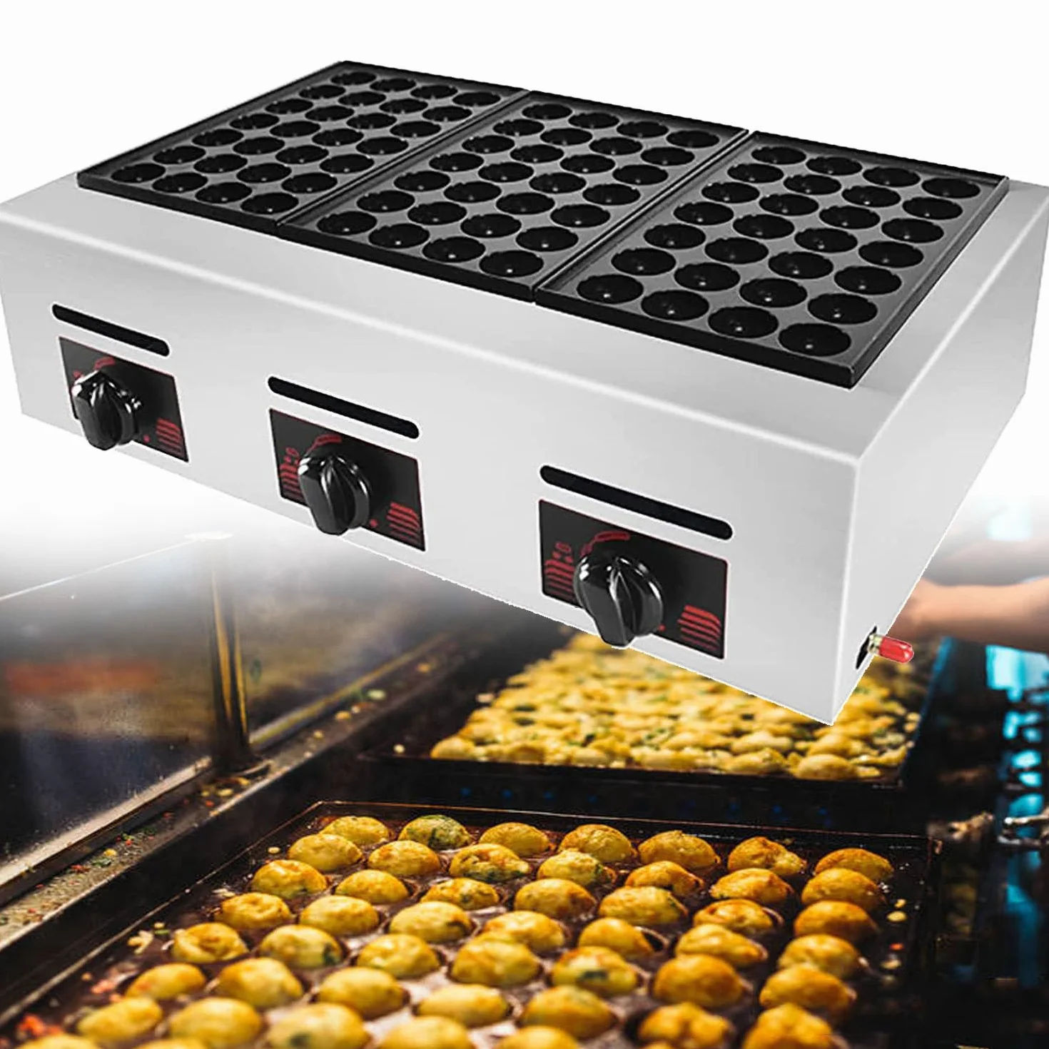Macchina per Takoyaki a Gas Commerciale 84 Fori, Padella Antiaderente, per Ristorante