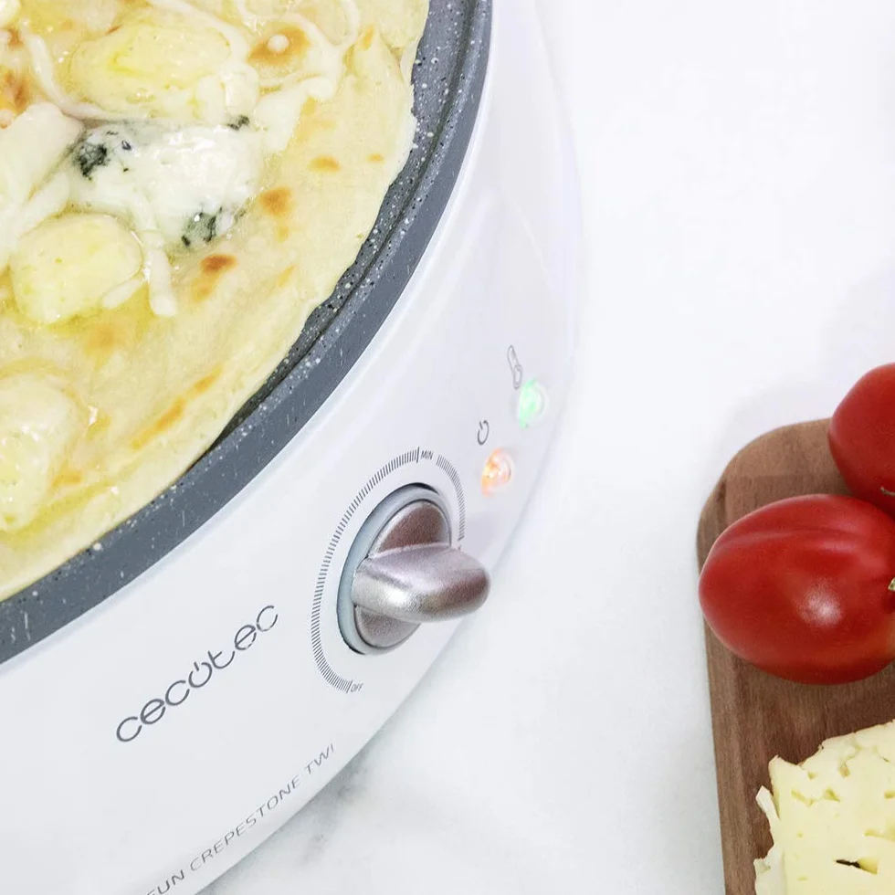 Cecotec Crepe Maker Fun Crepe stone Twin 1200W 30.5 cm Antiaderente RockStone Piastra Reversibile Termostato Regolabile Rullo Spatola