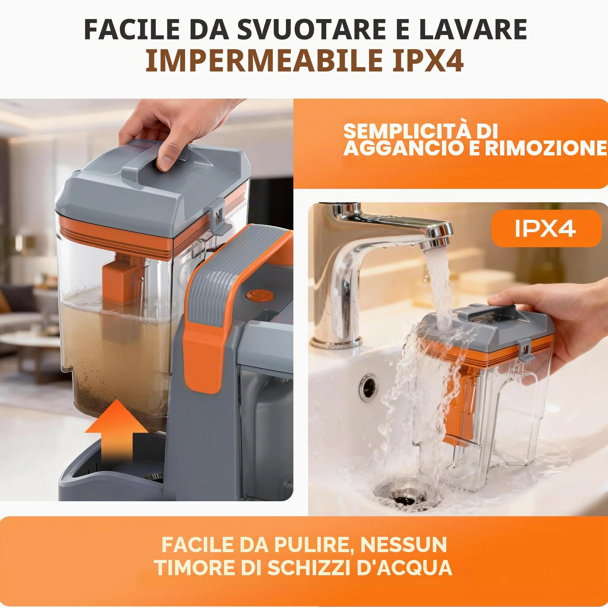 Lavatappeti 450W 13kPa, Lava Tappezzeria e Aspira per Divano, Tappeti e Auto, con 3 Spazzole e Sistema a Doppio Serbatoio Autopulente, Portatile Leggero 2,6kg