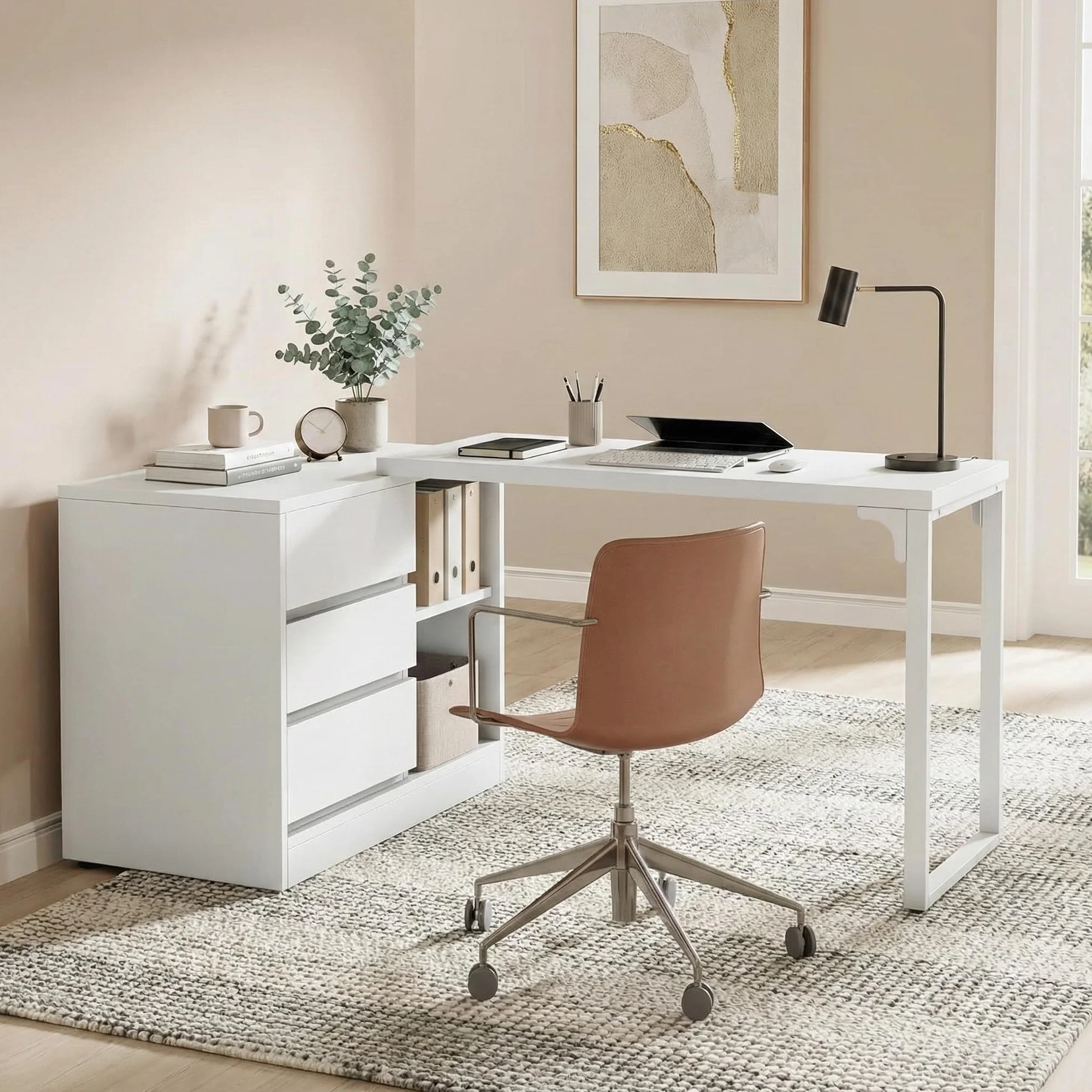 Lailang 25cm Scrivania Computer, Tavolo Angolare, Scrivania Con Cassetti, Scrittoio Elegante, Scrivania Per PC E Stampante, Mobile Scrivania, 25 x 10 x 18 cm, Bianco