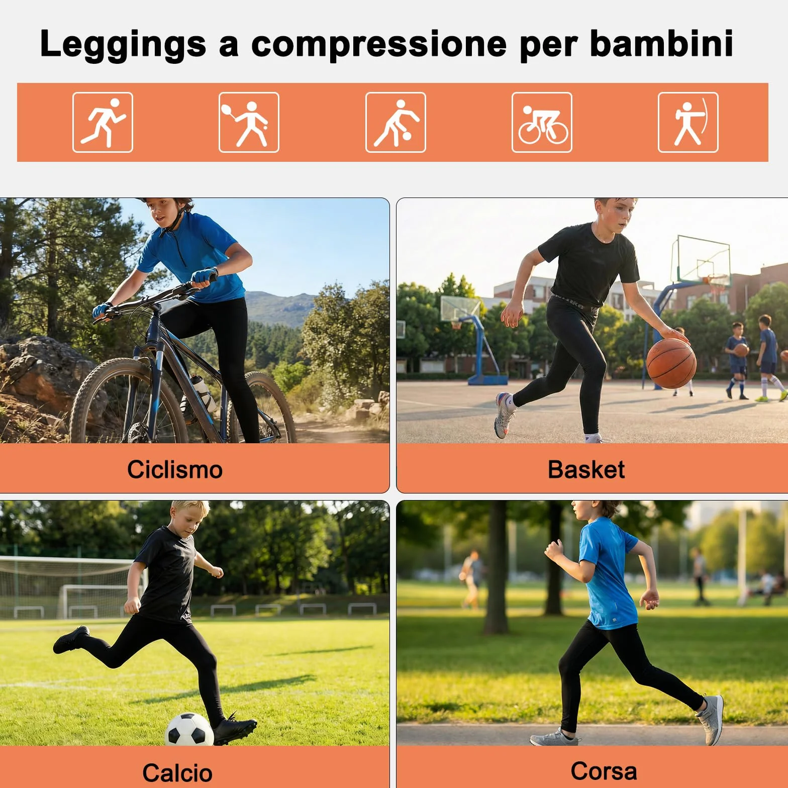 Compression Leggings per Bambino Ragazzi Pantaloni Asciugatura Rapida Traspirante Pantaloni da Allenamento Leggero Elastico Base Layer Legging Adatto per Corsa Calcio Pallacanestro