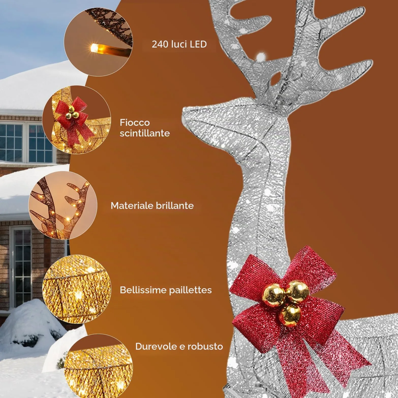 Decorazioni Natalizie da Esterno per Giardino: Famiglia di 3 Renne Luminose da Esterno, Telaio in Metallo Resistente e Impermeabile, Figure Natalizie LED XXL per Esterno Interno Giardino Balcone