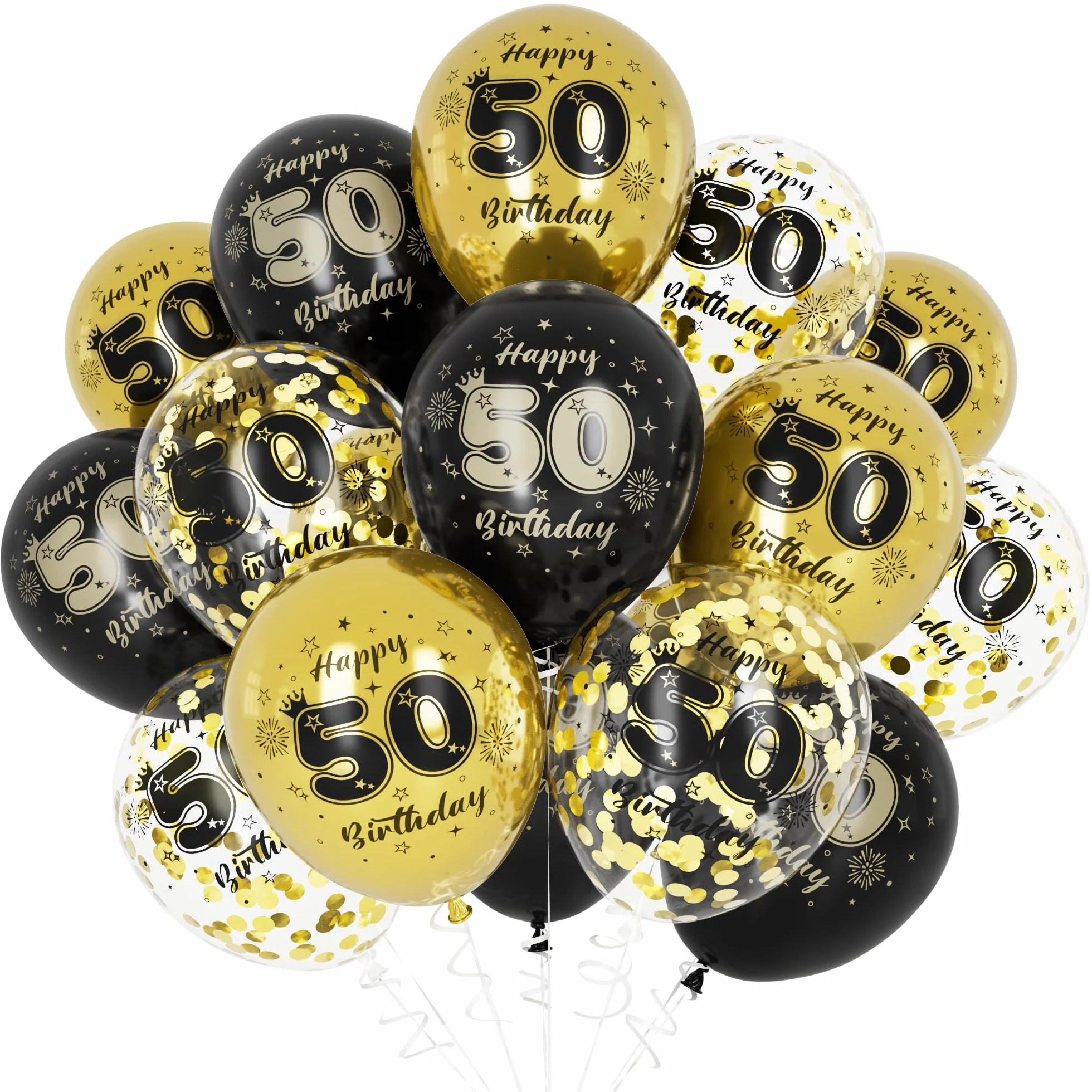 Unisun Palloncini 50° Compleanno, Decorazioni Compleanno 50 Anni per Uomo, Happy Bitrhday Decorazione Oro Nero Palloncini per 50 Anniversario Compleanno Feste Forniture