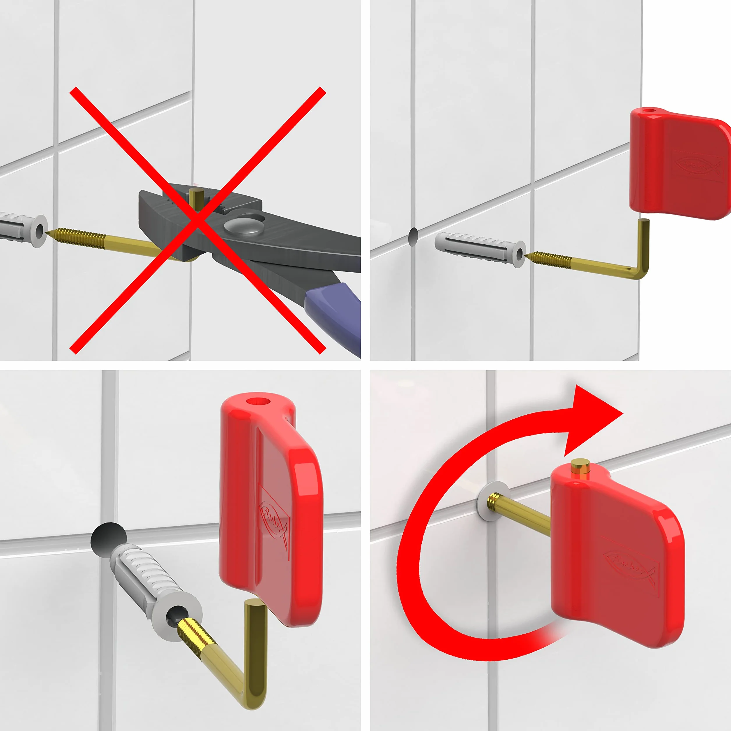 Fischer Ganci Appendi Quadri Bianco 4mm con Tassellini Clip Fissaggio per Cornici Pesanti