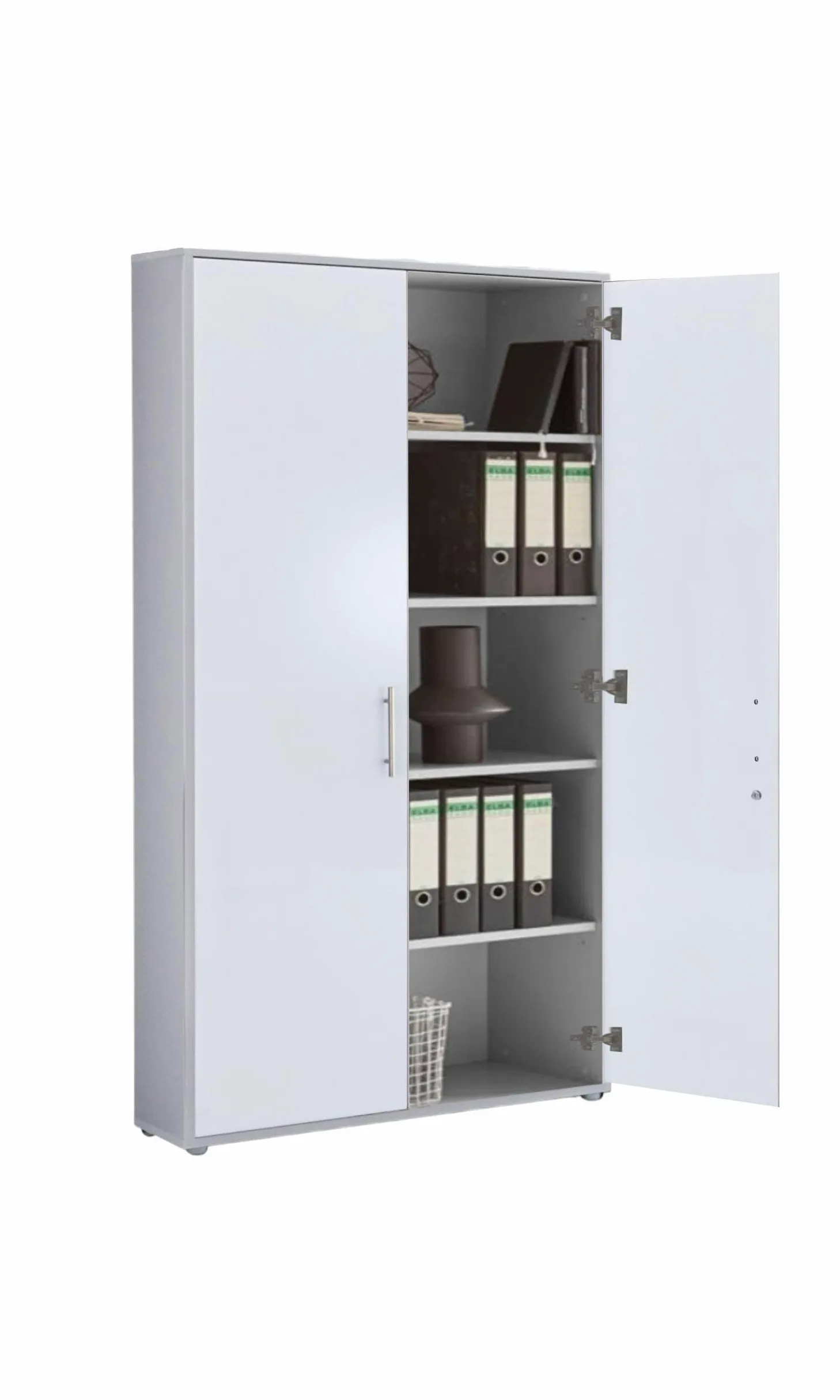 BMG Möbel Office Edition Set 22, armadietto da ufficio con serratura con manici in metallo, prodotto in Germania (rovere Sonoma/bianco lucido)