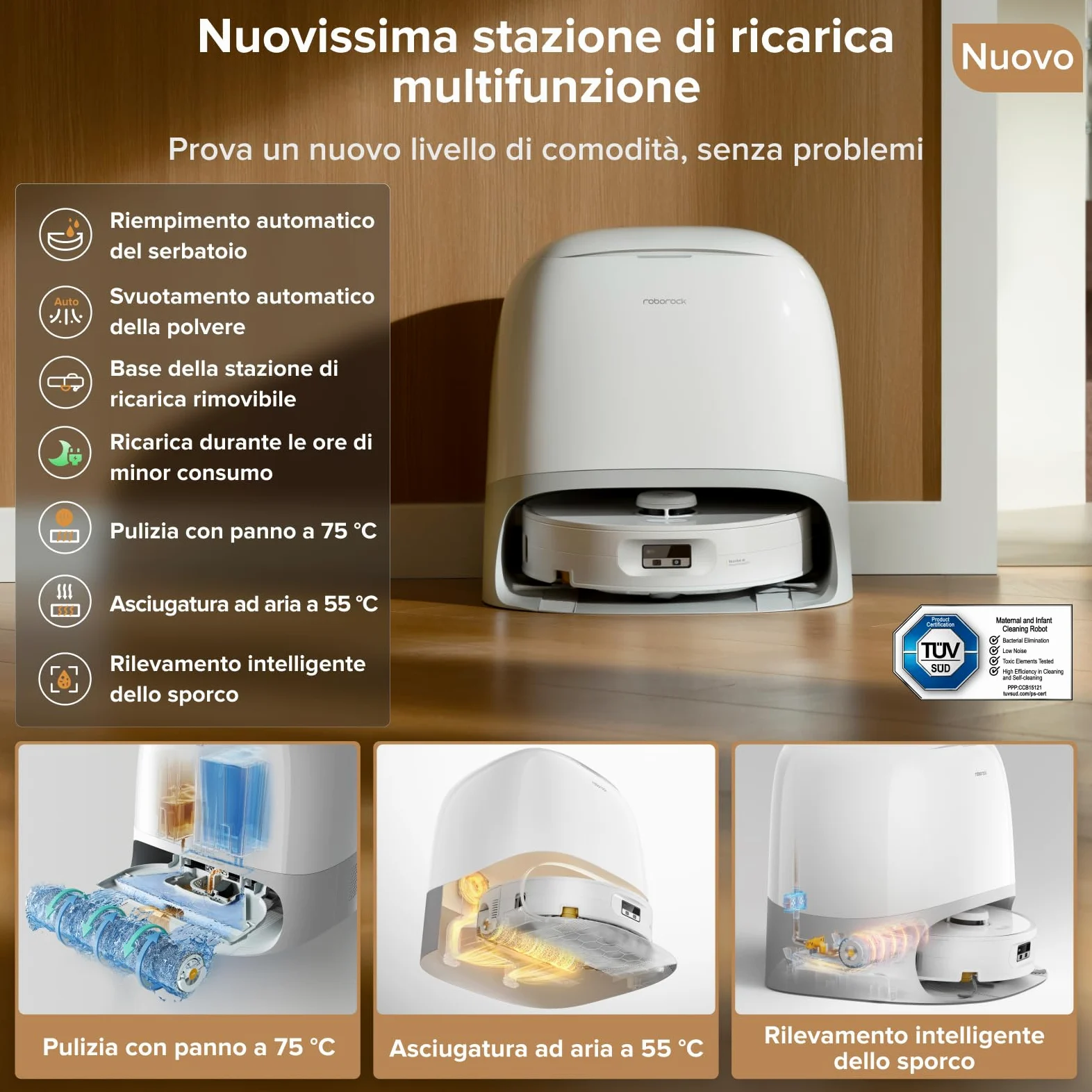 roborock Qrevo Curv 2 Flow Robot Aspirapolvere Lavapavimenti, 270mm Autopulizia Rullo, 20.000Pa, Protezione Rullo per Tappeti Asciutti, Stazione Multifunzionale, Videochiamata, Hello Rocky