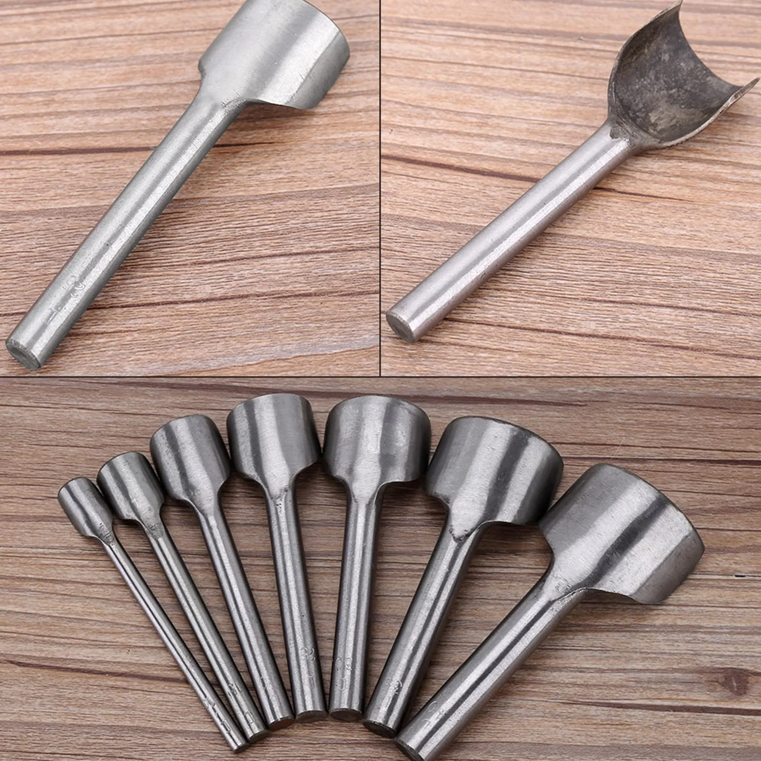 kit lavorazione cuoio + Punzone della taglierina a forma semicircolare, 7pcs Carot in pelle mezza-punzonatrice taglierina per cintura per cucito in pelle domestica (10-40mm)