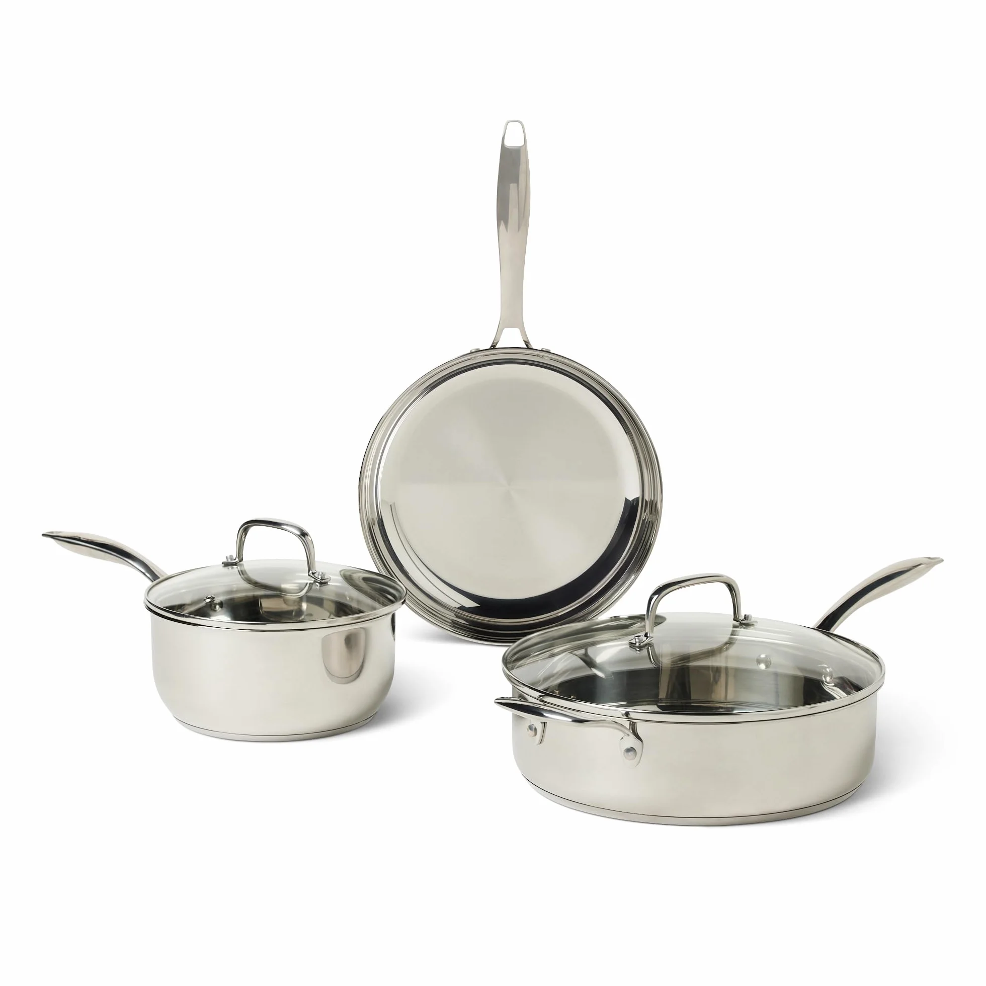 Amazon Basics Pentole in Acciaio Inox Set 5 Pezzi per Tutti i Piani Cottura