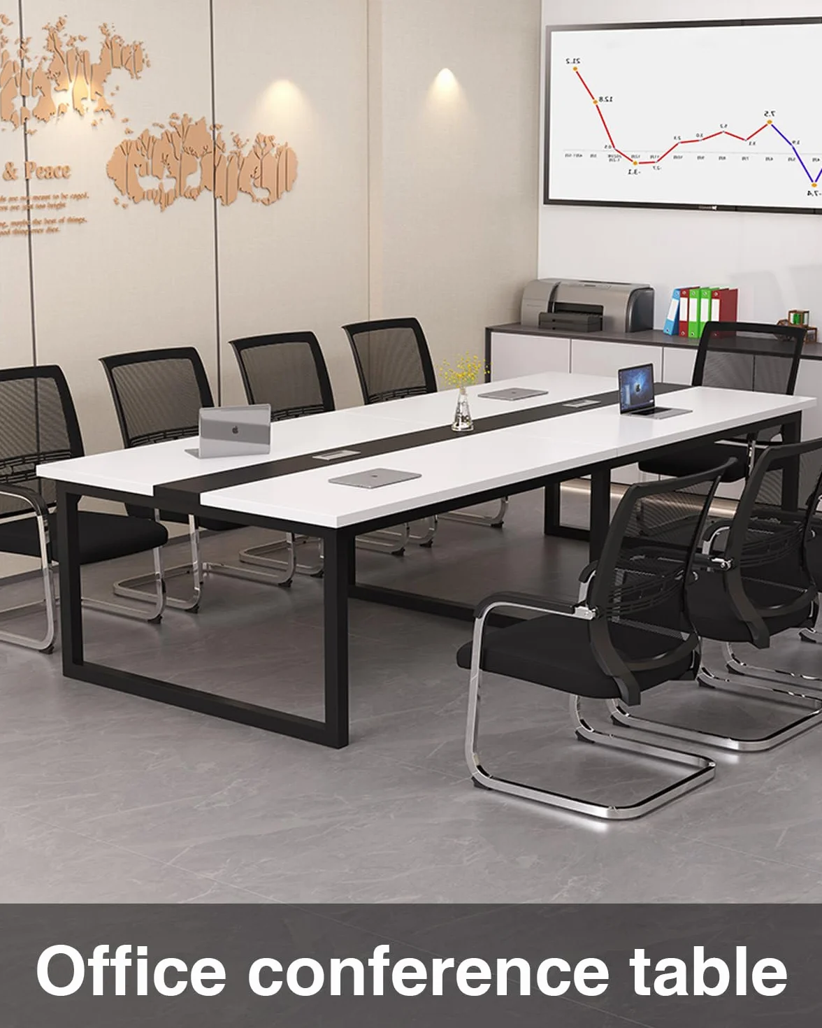 JSLJDM Tavolo da Conferenza per 10 Persone, Grande Tavolo Rettangolare per Seminari e Riunioni, Robusta Struttura in Metallo, 240x120x74cm