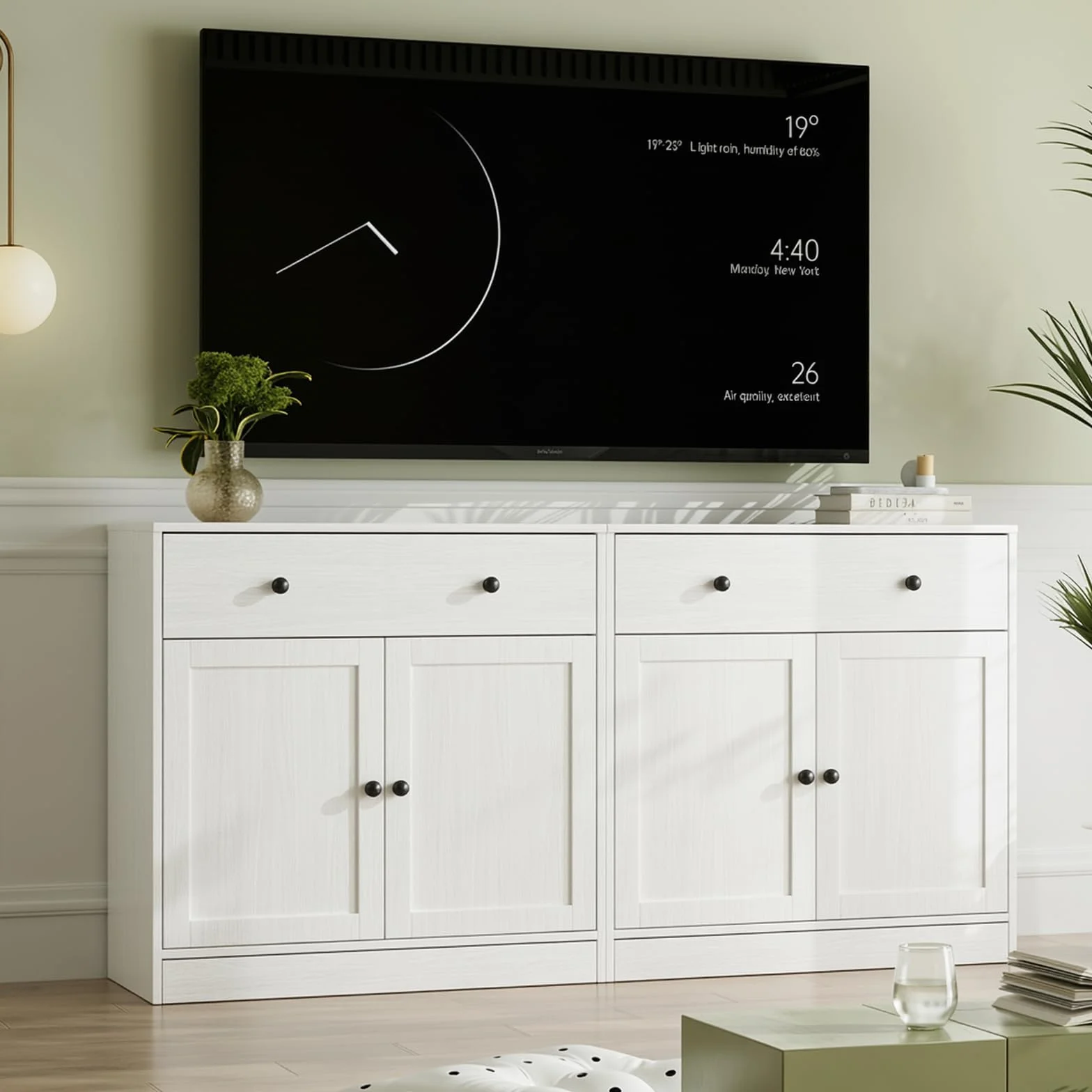 VOWNER Grande Mobile TV con Scaffali per TV fino a 75 Pollici, Mobile TV Soggiorno 180 cm，Centro di Intrattenimento, Mobile Porta TV Combinabile con Libreria per Soggiorno, 2B+2C (Bianco)