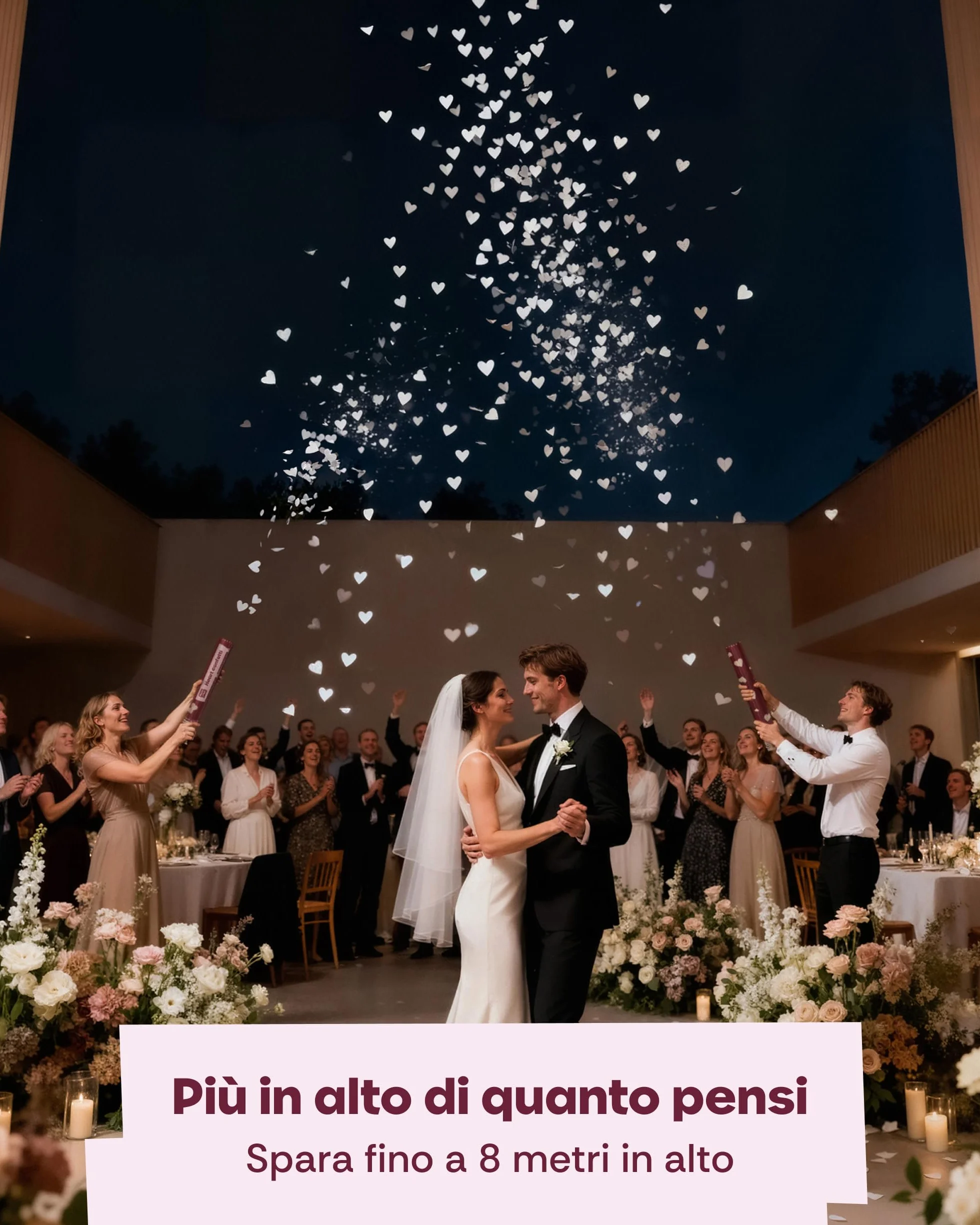 5 Cannoni Spara Coriandoli Cuori Bianchi - Carta Certificata FSC® - Biodegradabile e Sicuro - Perfetto per Matrimoni e Eventi Romantici