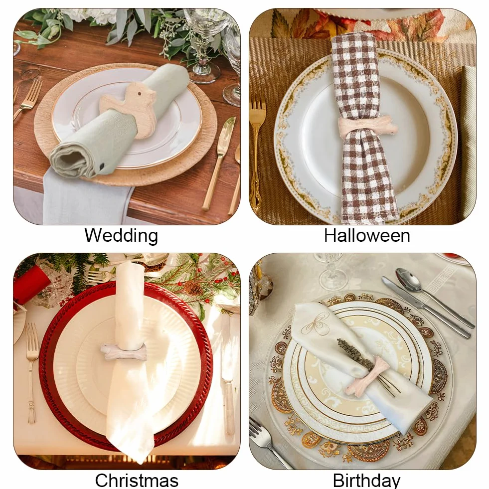 WEBEEDY 10 portatovaglioli in legno fatti a mano con animali marini, decorazione da tavolo per matrimoni, feste, centrotavola, decorazione