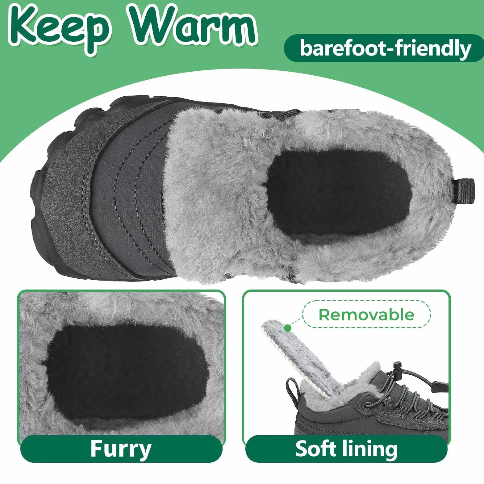 Bambini Barefoot Scarpe Invernali Doposci Antiscivolo Impermeabili GR.26-36