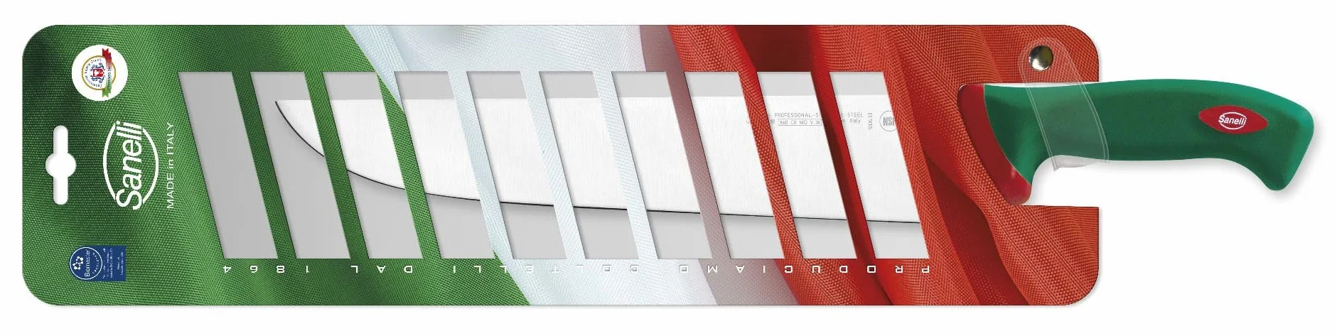 Sanelli Premana Professional Coltello Affettare, Acciaio Inossidabile, Verde/Rosso, 46 x 3 x 6.5 cm