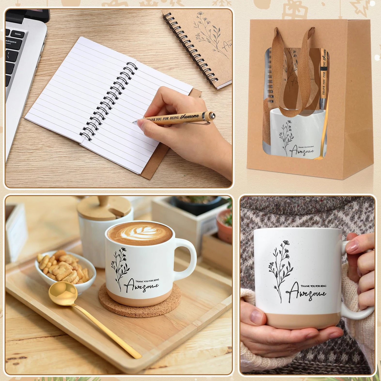 Vesici Set regalo di ringraziamento per i dipendenti, tazza da caffè con cucchiaio, diario ispiratore, penna a sfera, set regalo per colleghi, personale e insegnanti (36 pezzi)