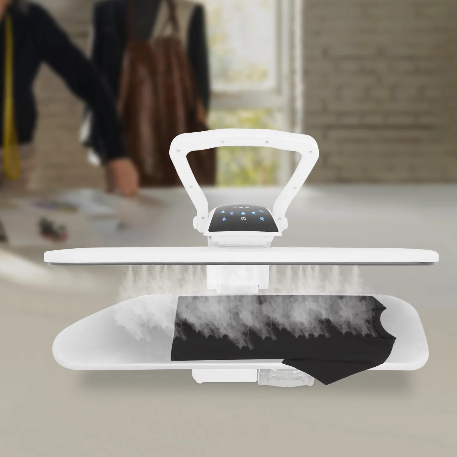 Pressa a vapore intelligente, 2200 W, con 5 programmi di stiratura, nylon, seta, cotone, lino, con intervallo di temperatura di 90 – 200 °C (bianco)