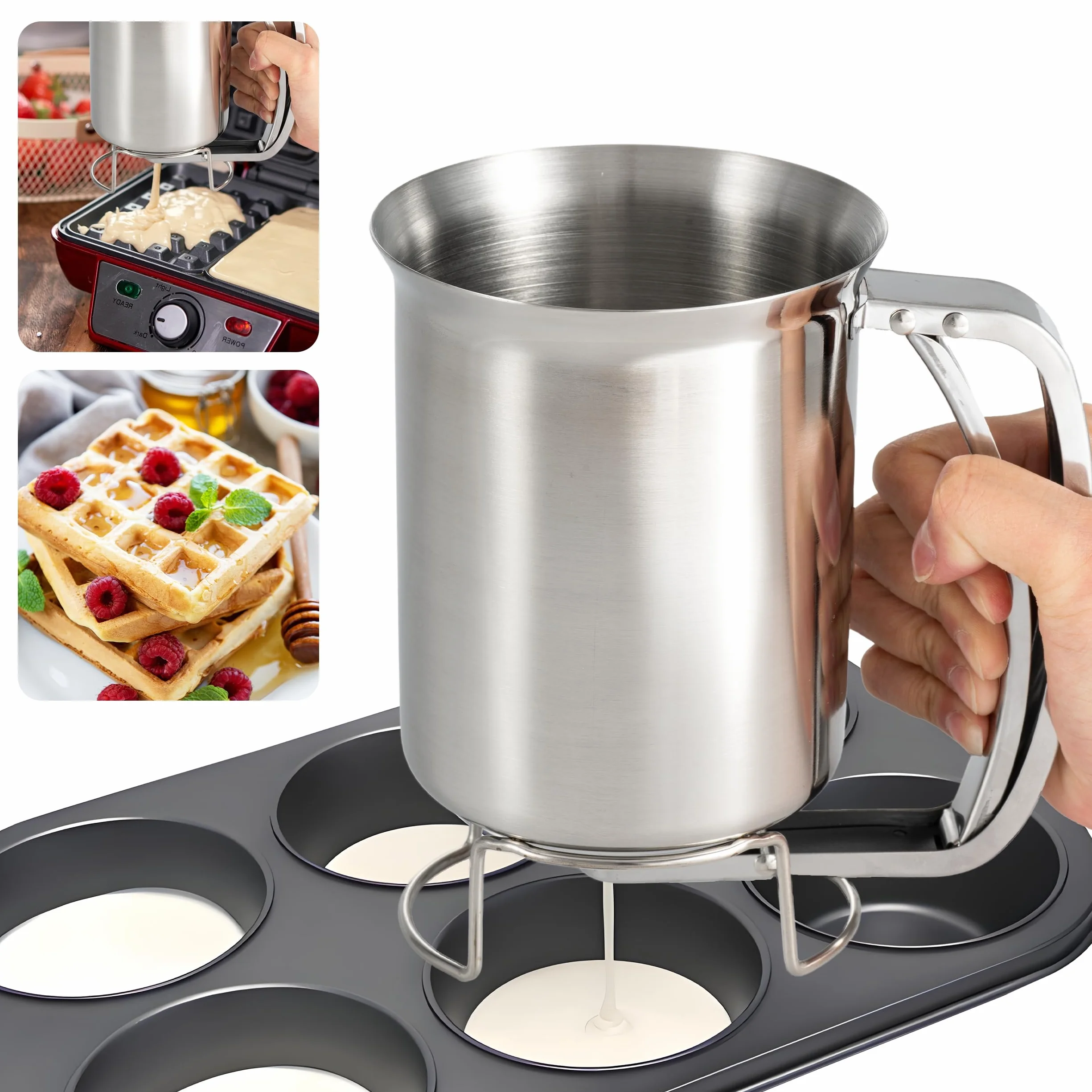 GIBOHOM Dosatore Pancake, Distributore per Pasta da 800 ml, in Acciaio Inox con Supporto, Dispenser per Pasta per Pancake, dosatore per Pasta per Pancake, dosatore Manuale per Pasta