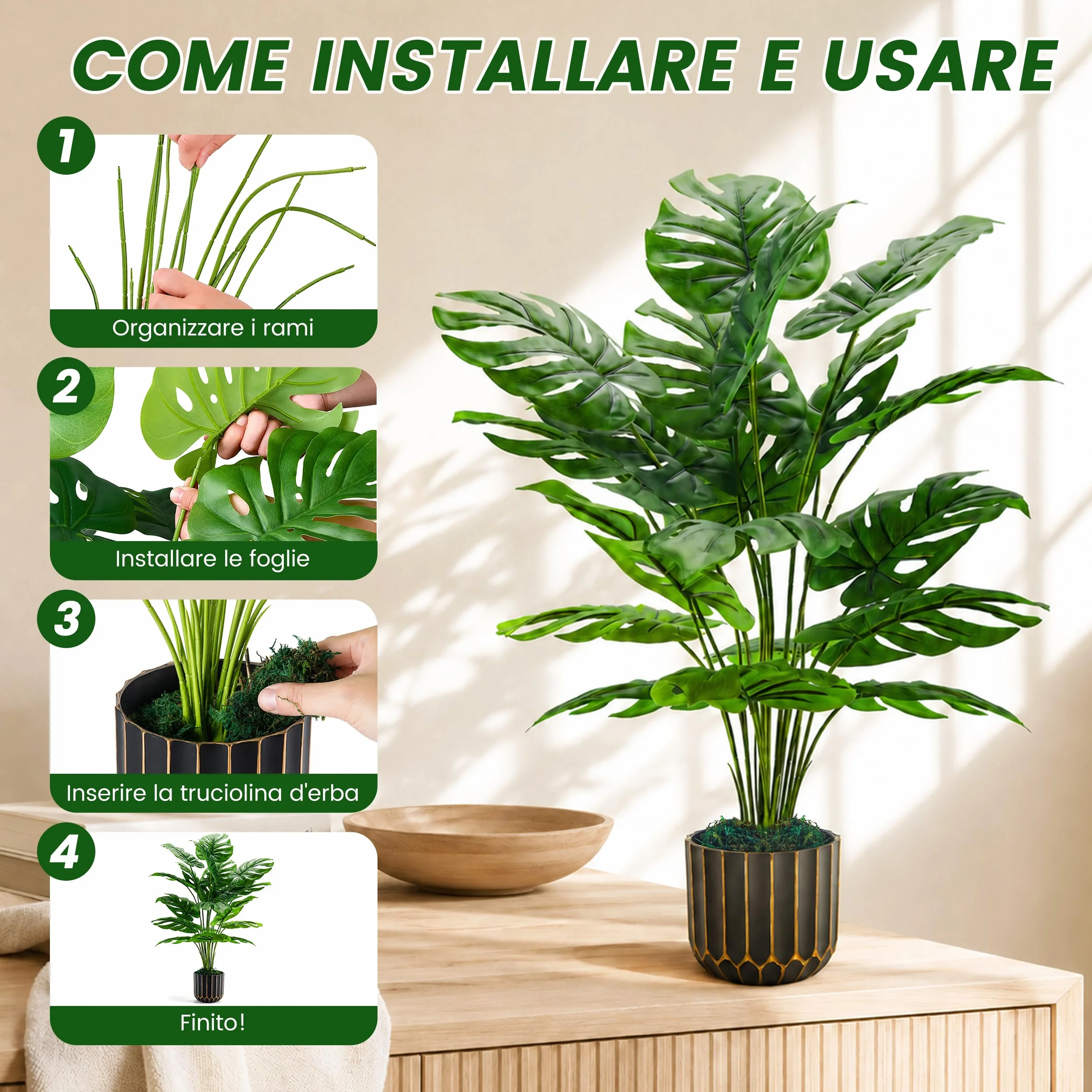 Pianta artificiale Monstera Der Rose 71 cm decorazione casa interni