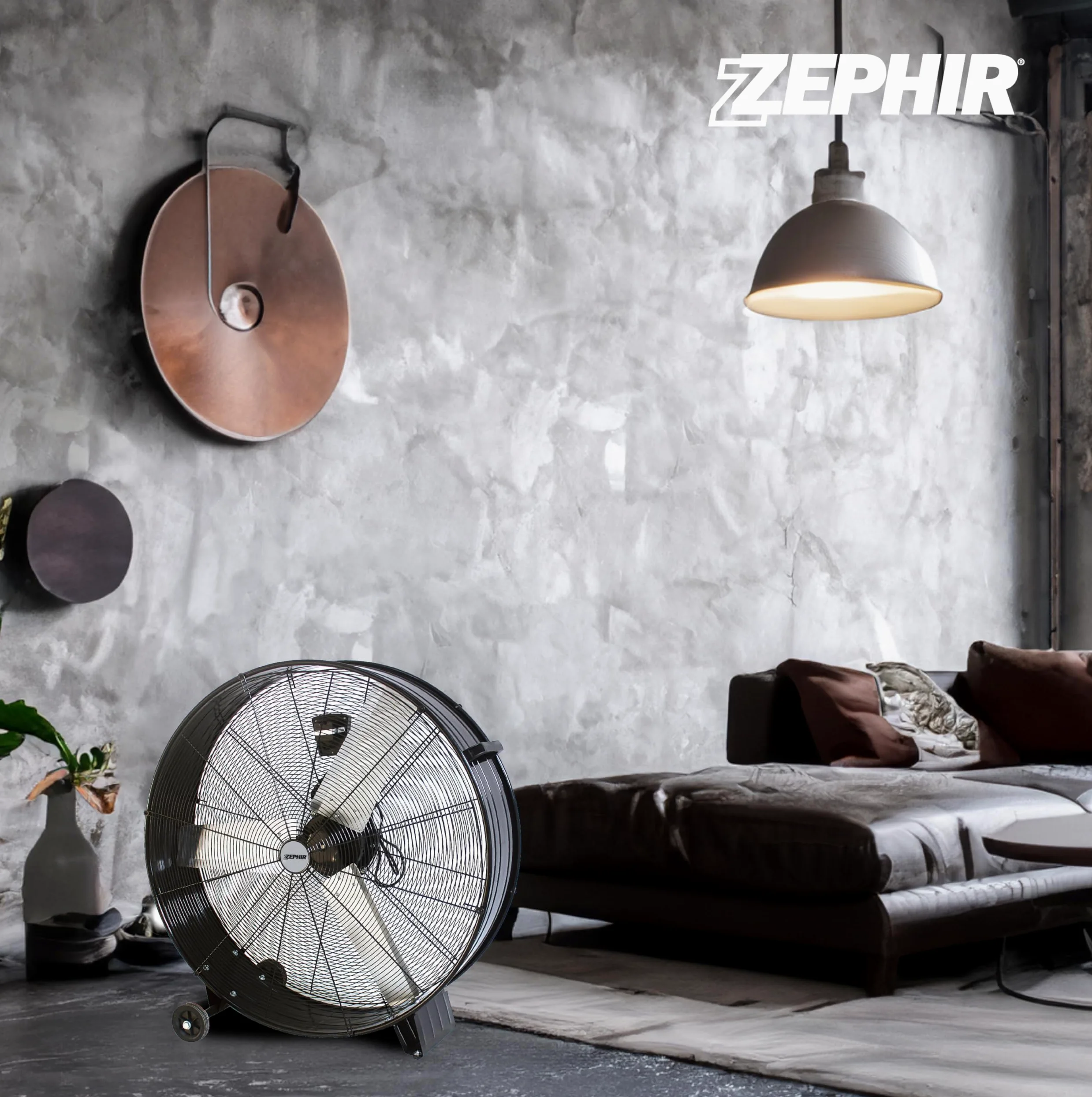 Zephir ZDM90CM Ventilatore Industriale da Terra Professionale con Ruote Struttura Interamente in Metallo Superpotente Pala 90 cm Gabbia 3 velocità selezionabili Motore da 360W, Nero