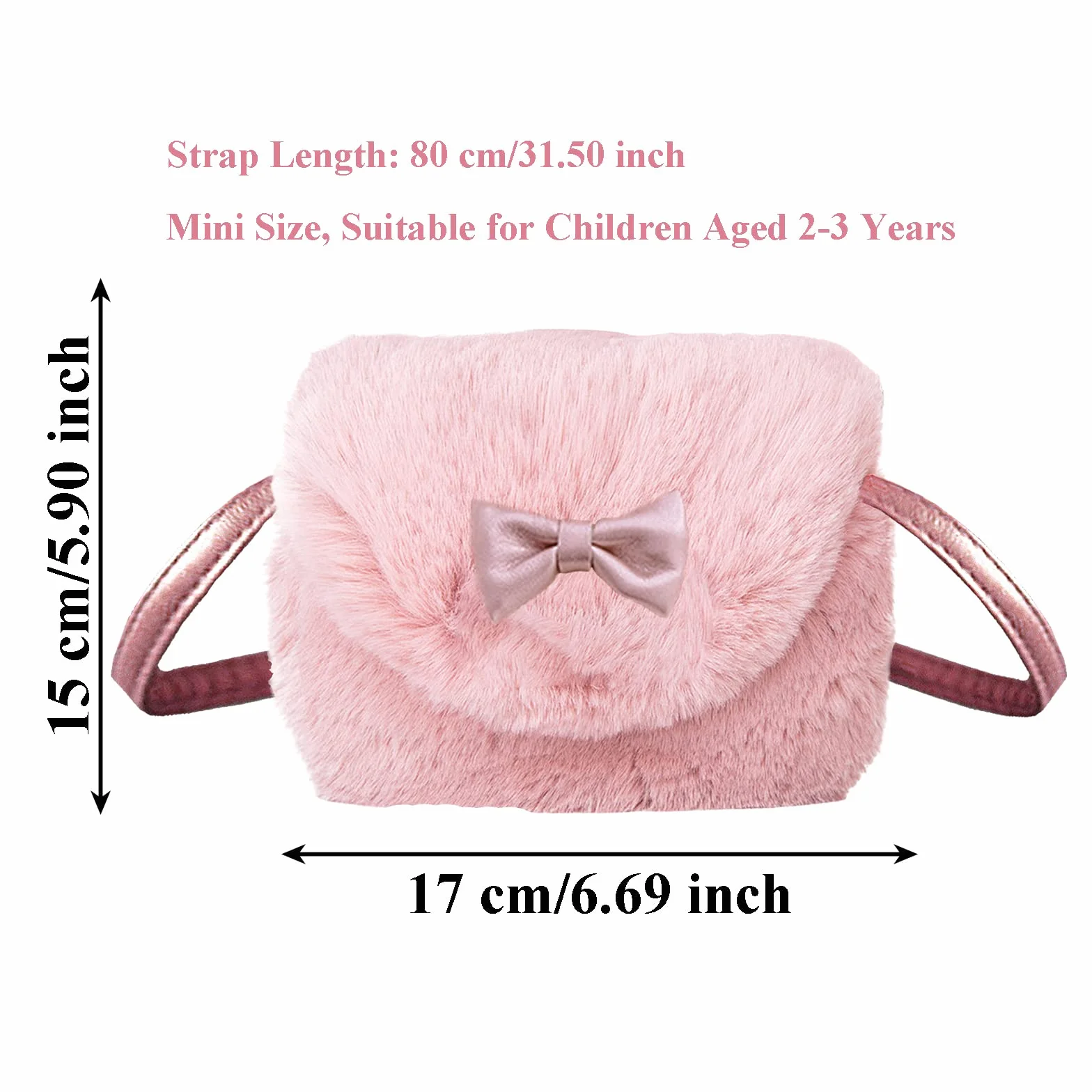 Borsa Piccola in Peluche, Borsetta Principessa Peluche, Borsa Peluche Bambina, per Bambini 3-5 Anni, Contenitore Chiavi, Fazzoletti, Maschere, Carte (Rosa)