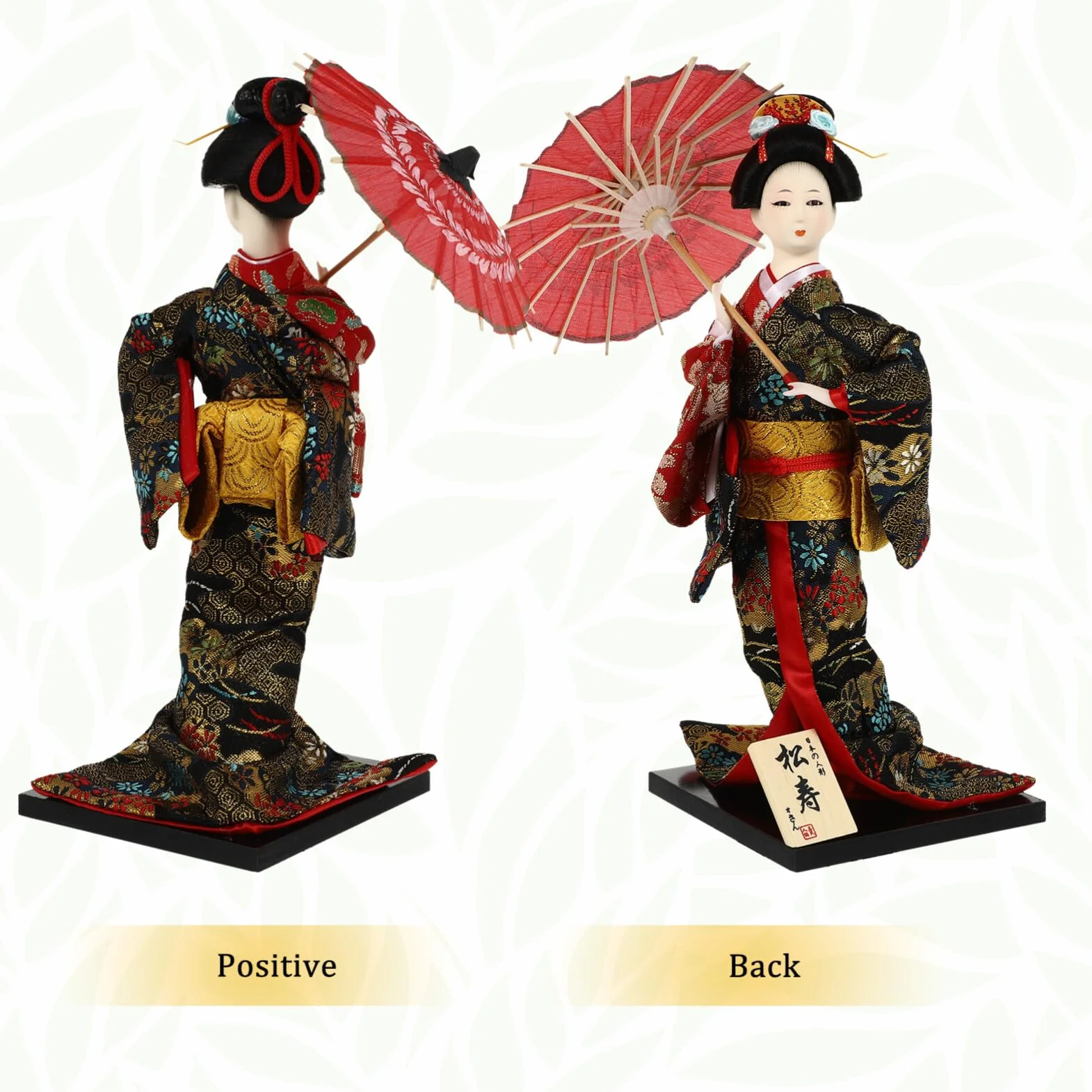 Bambola Geisha Giapponese in Legno Artigianale 12.20x4.72x4.72In Decorazione Desktop Kimono Figurina da Collezione