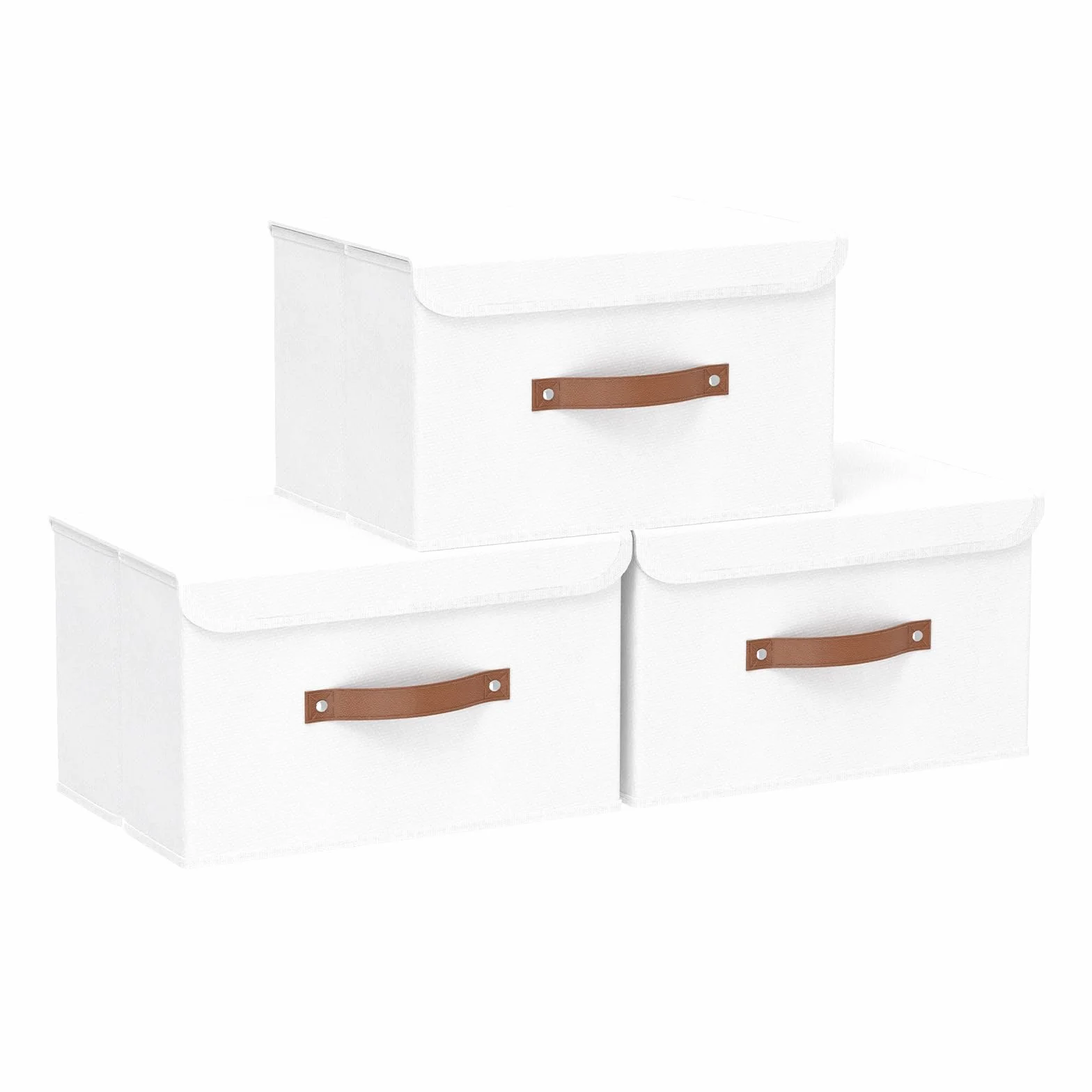 Yawinhe 3 Pezzi Scatole con Coperchio, Cestello Porta Abiti Pieghevole, 33x23x20cm, Bianco