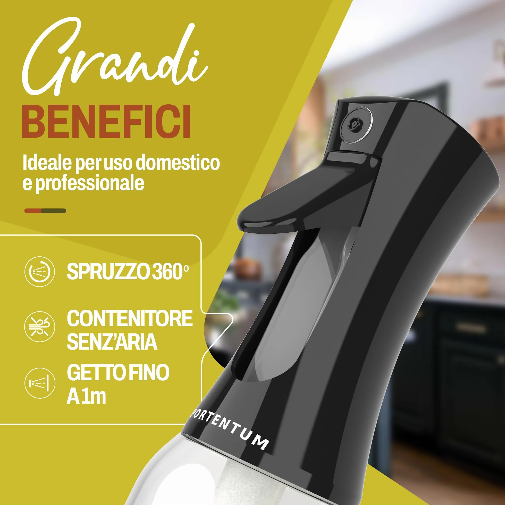 PORTENTUM Spruzzino olio per friggitrice aria 300ml Spray Olio Cucina Antigoccia