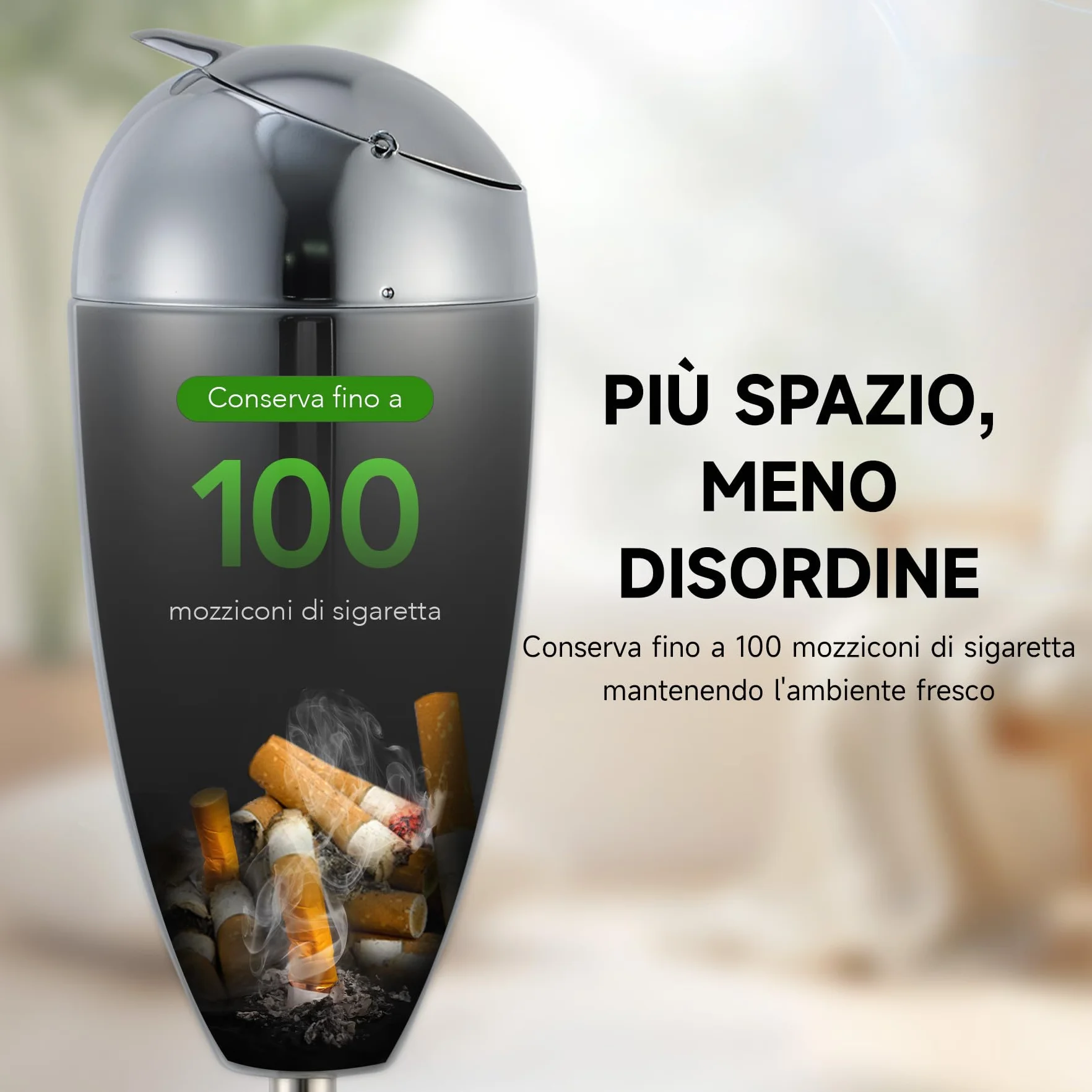 CO-Z Posacenere da Terra Regolabile in Altezza in Metallo Cromato 50,8-88,9 cm