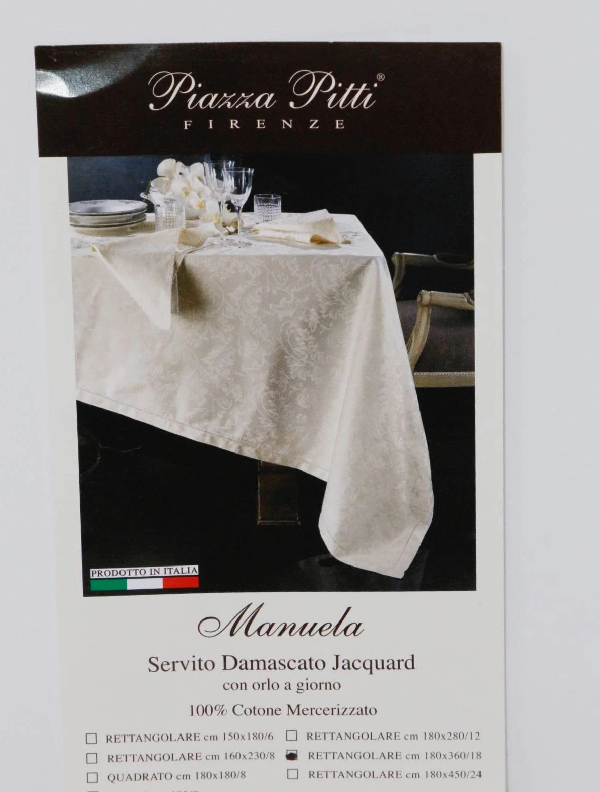 Elegante Tovaglia da tavola in Puro Damasco di Cotone Lavorazione Jacquard con Orlo a Giorno Art. Manuela varie misure e colori con tovaglioli (Bianco, Rettangolare x 18 cm. 180x360)