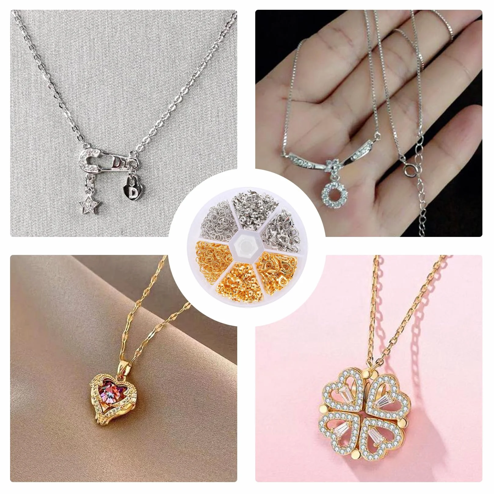 Chiusure Per Braccialetti, 463x Ganci Per Braccialetti fai da te, Kit Accessori Chiusura, Fermagli Chiusura per Collana Gioielli, Oro/Argento