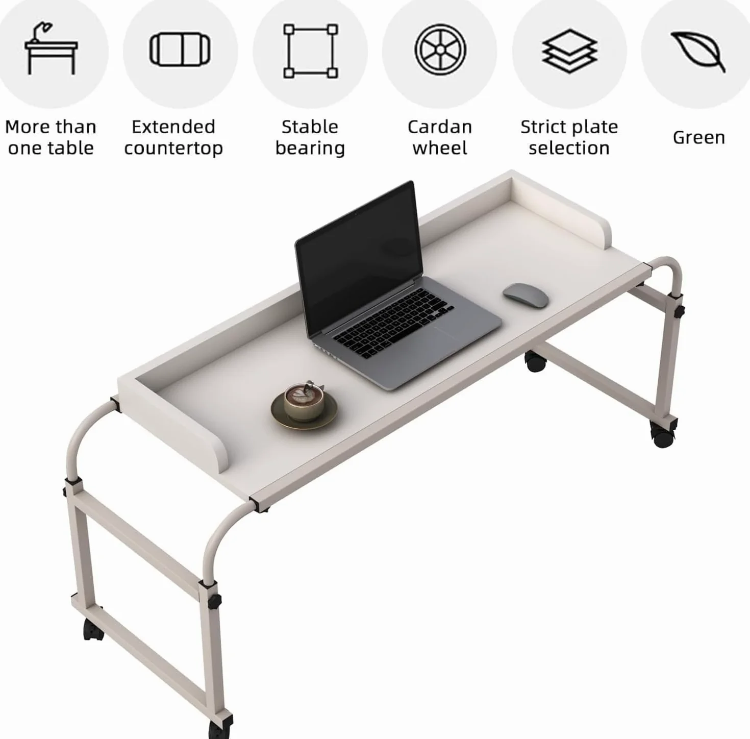 Tavolini Sopraletto, Comodino Regolabile con Ruote Rolling Laptop Desk Overbed Table con Ruote per(Color:Nero)