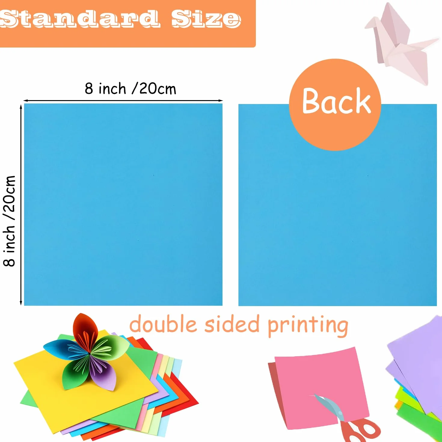 Carta Origami 20 x 20 cm 20 Colori 70 g/m² per Bambini Fai da Te Scuola