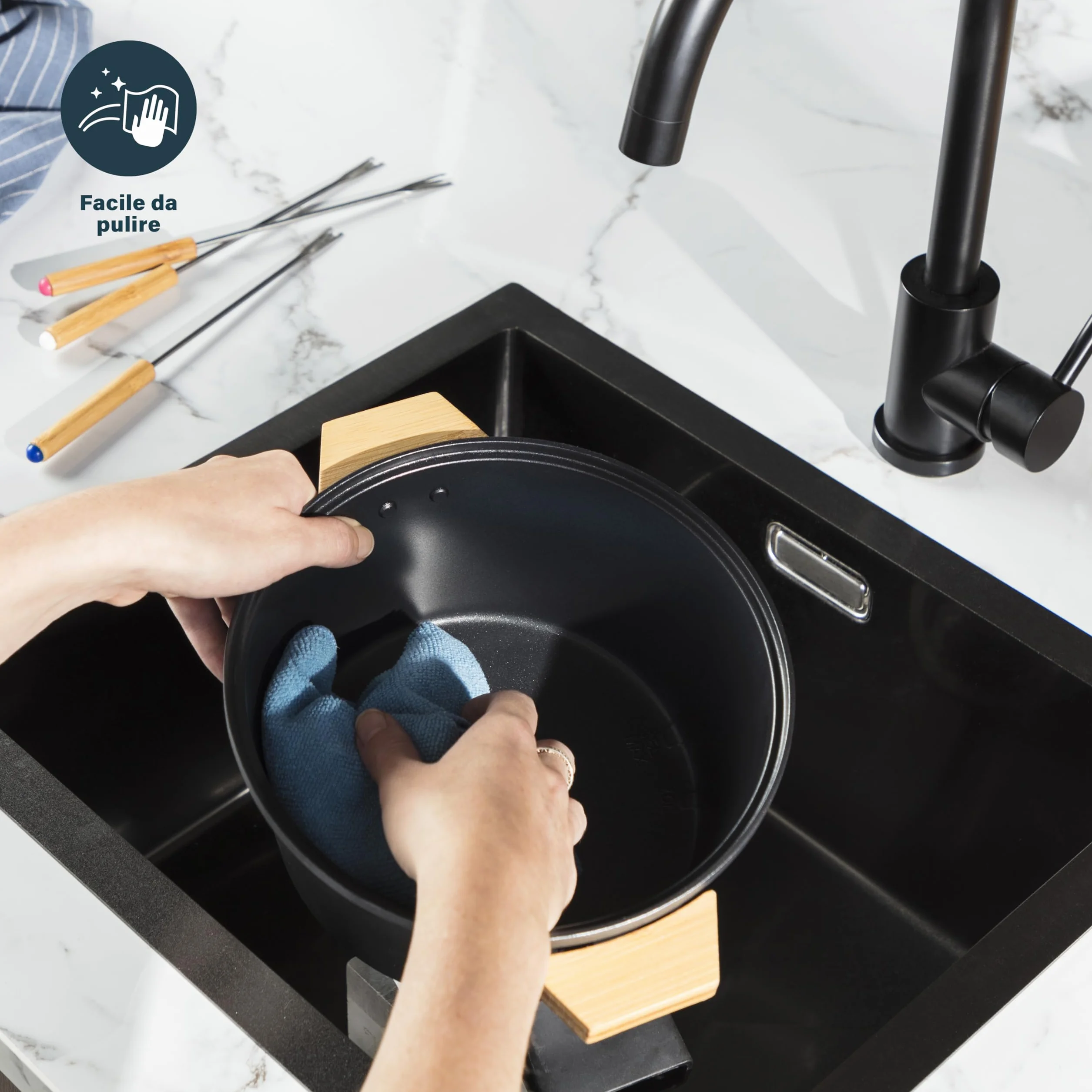 Princess Fonduta Pure Nera 1,5 L 8 forchette Supporto in bambù Rivestimento antiaderente