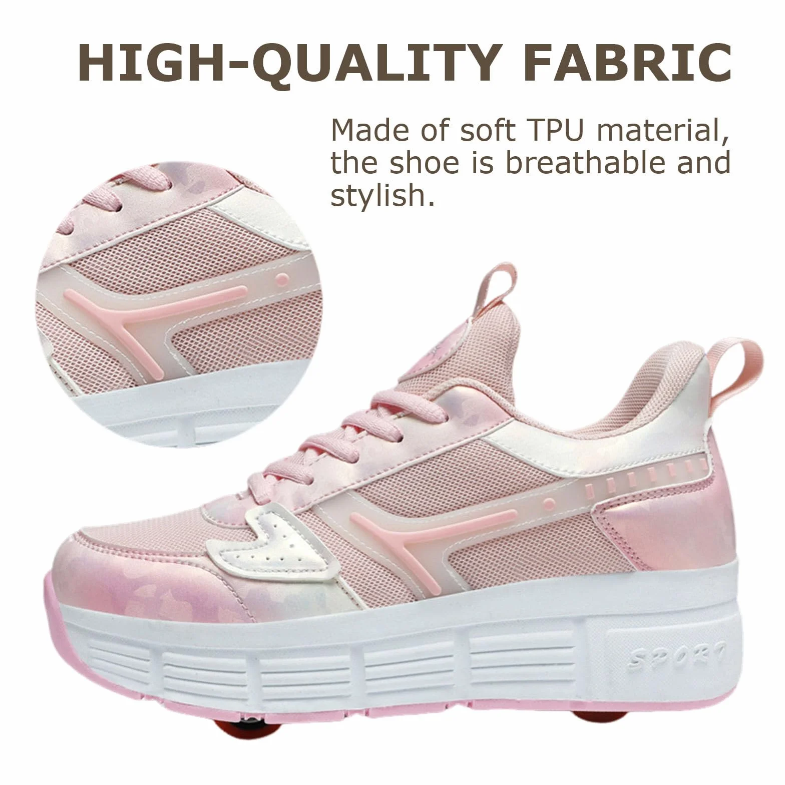 Surwin Scarpe con Rotelle Bambino, Scarpe con Ruote Posteriori Retrattili, Sneaker con Rotelle Bambini Ragazzo Ragazza Unisex Sneaker Skateboard con Lacci Traspirante, 30 EU-41 EU