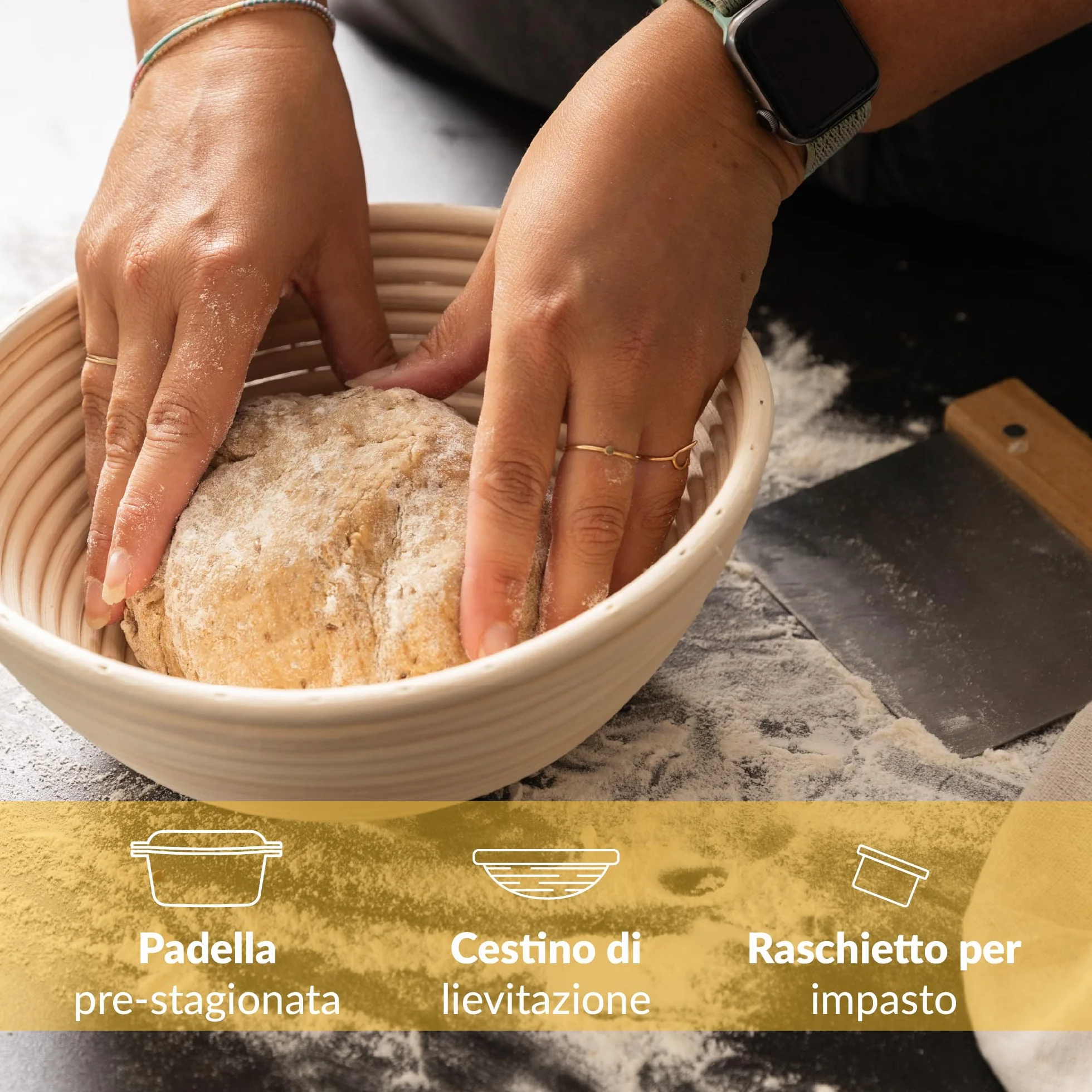 Chefarone Pentola in Ghisa 26 cm 4,6 l con Cestino per Lievitazione e Spatola – Pentola per Pane con Coperchio, Induzione e Forno – Multiuso per Cuocere, Arrostire, Brasare
