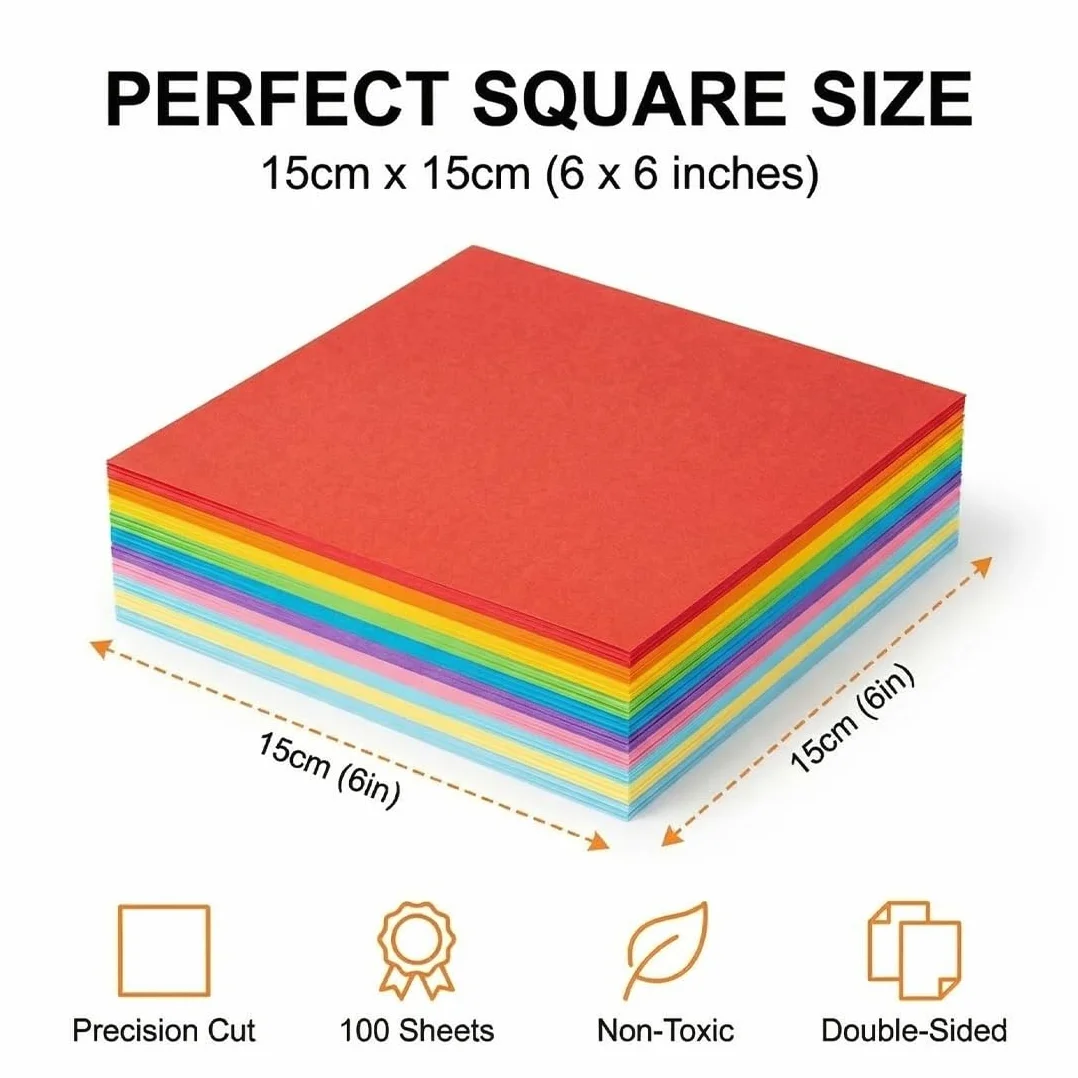 Carta Origami Colorata 70 g/m² 15x15 cm 10 Colori Vivaci Fronte-retro