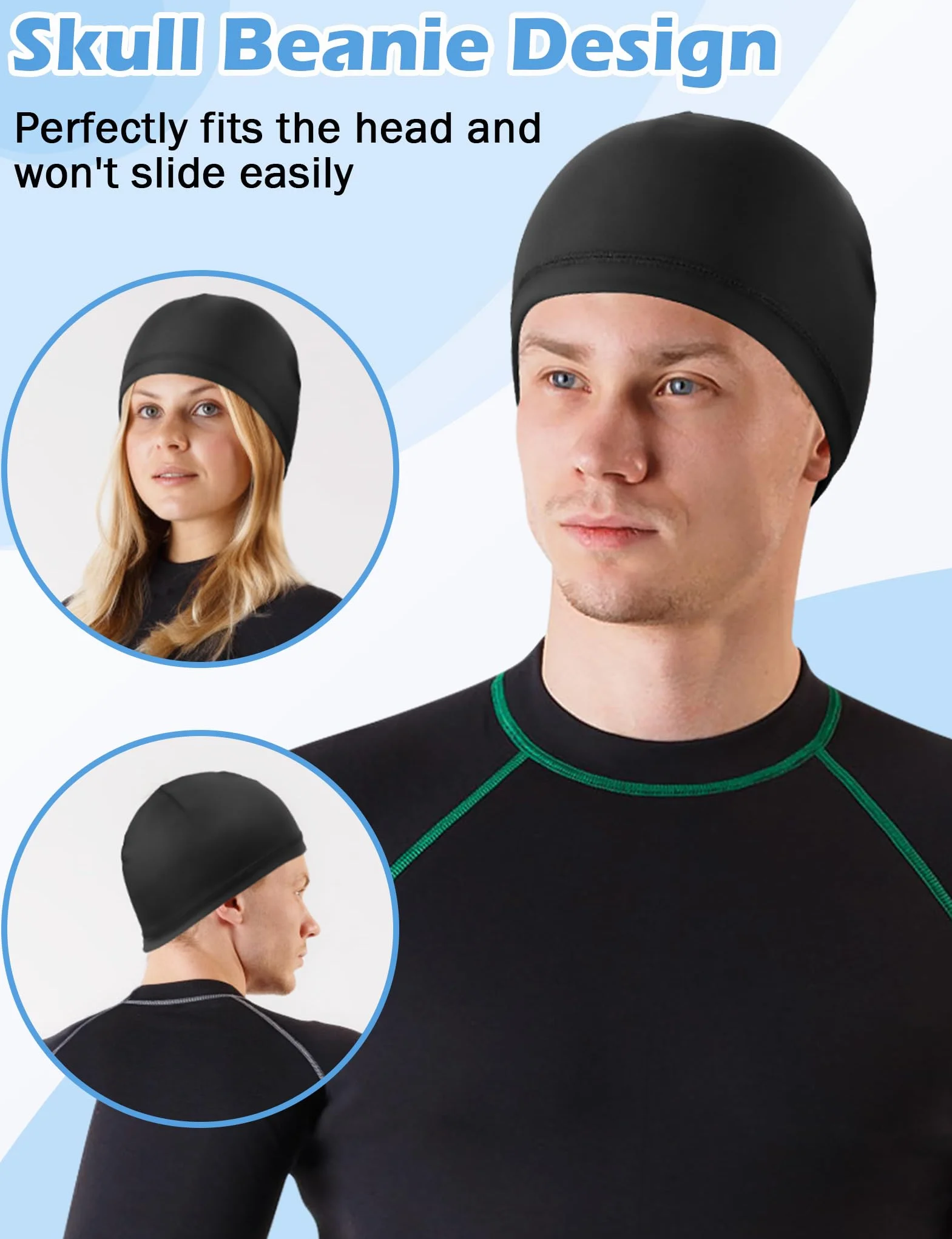 MELLIEX 3 Pezzi Sottocasco Bici Estivo, Berretto Skull cap in Seta Ghiaccio Traspirante Leggero Sottocasco Sportivo Notte per Uomo Donna