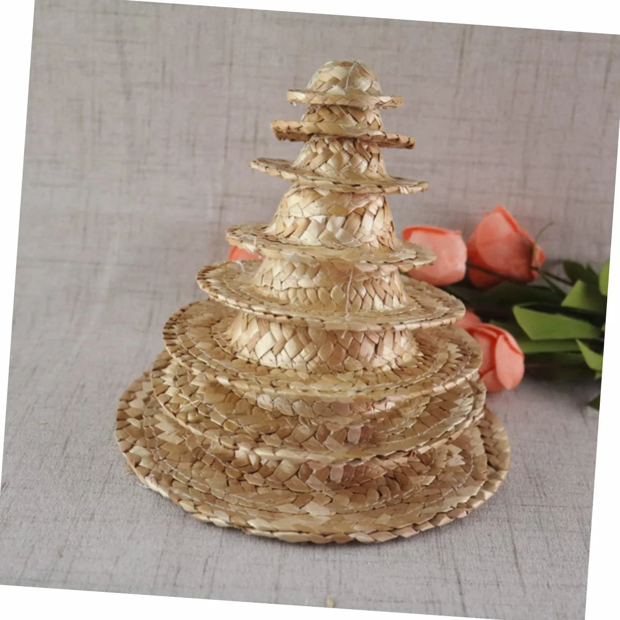 Uonlytech 10 Pezzi Mini Cappelli di Paglia per Bambole Cappelli Fatti a Mano Rotondi in Paglia Khaki Accessori Essenziali per Artigianato Fai da Te e Creativo