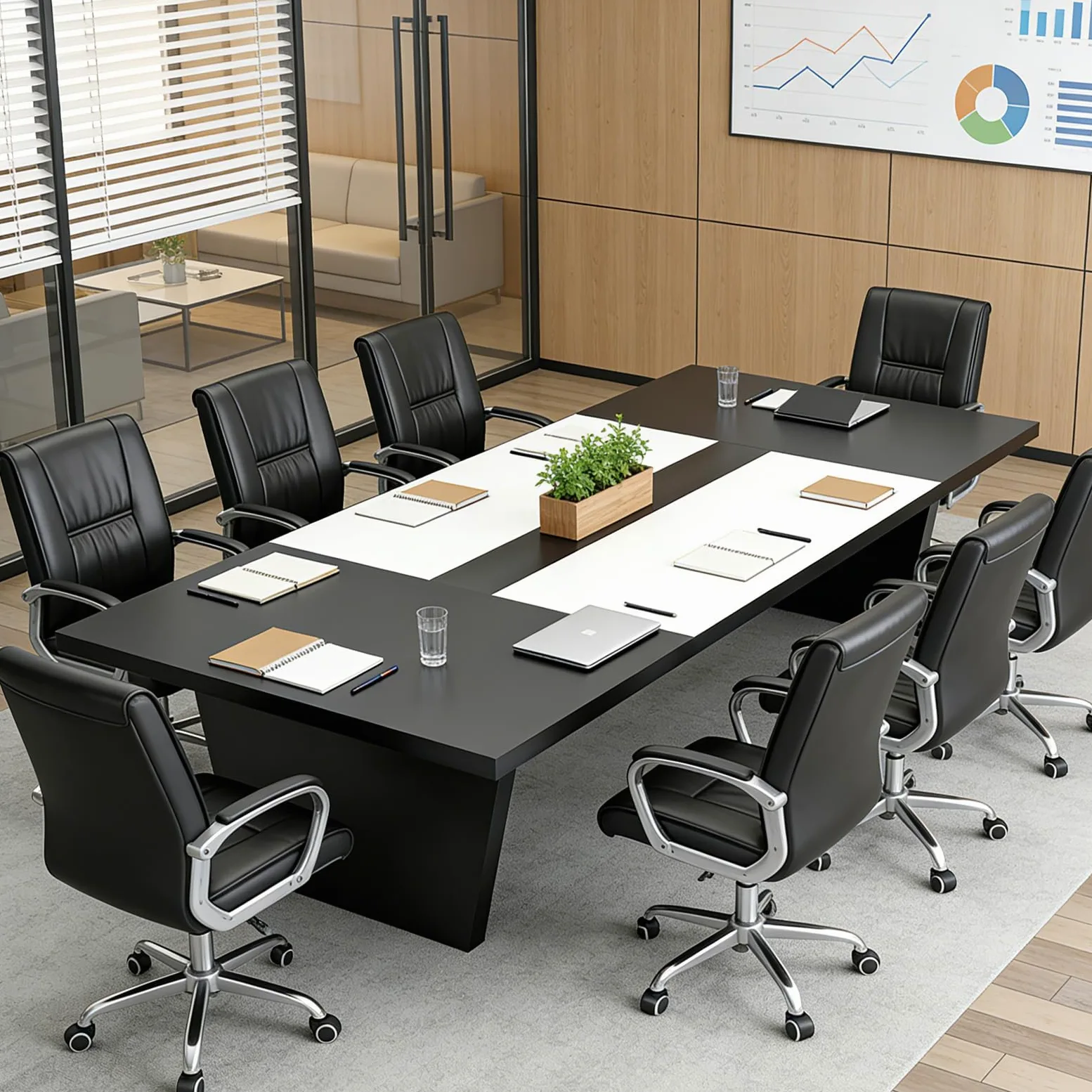 Tavolo Riunioni Ufficio, Tavolo Conferenza Moderno Grande, Scrivania Meeting con Piano Spessore 2,5 cm, Tavolo per Sala Riunioni, Ufficio e Spazi di Lavoro