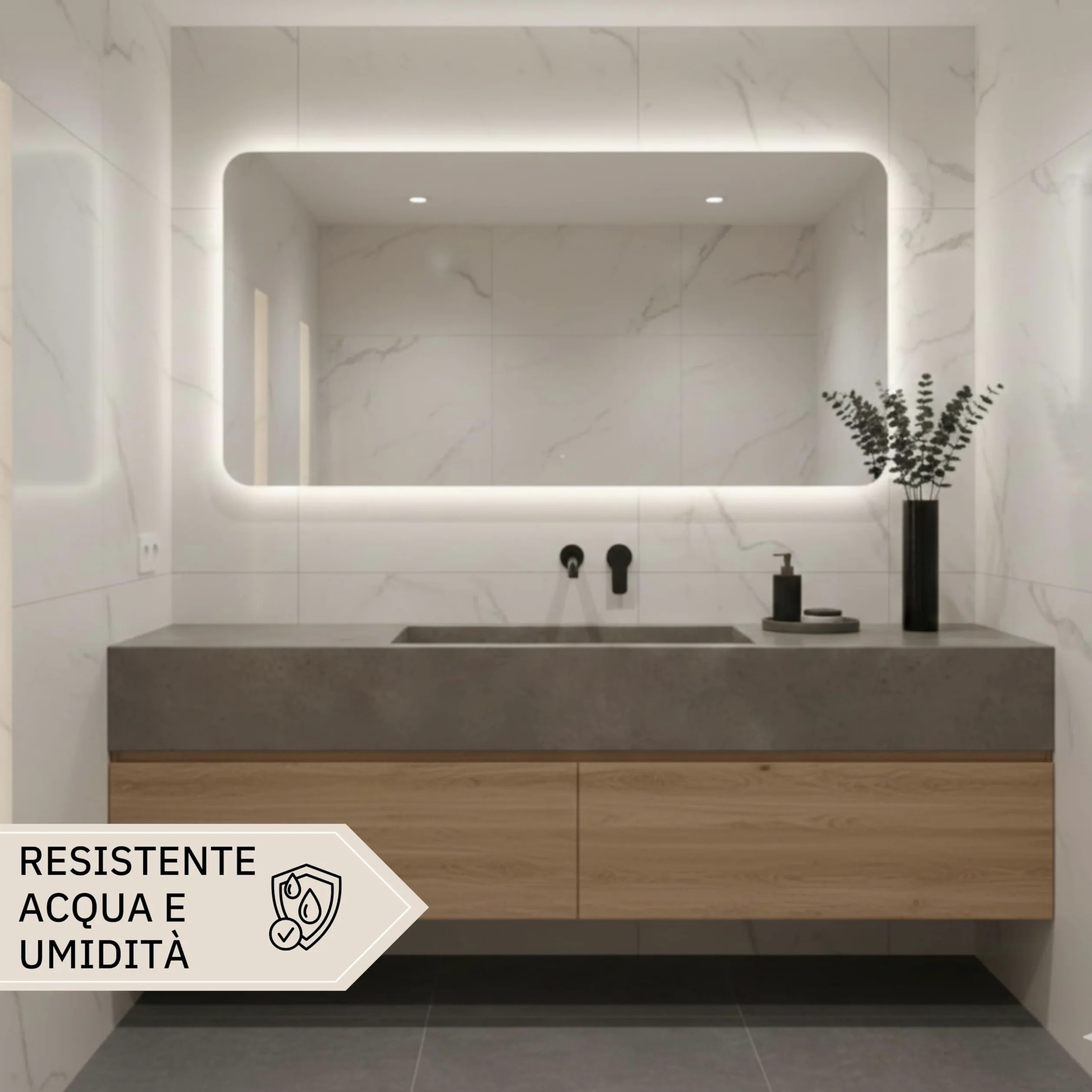 Specchio Bagno con Luce LED CIRCE 100x70 cm, Striscia LED Naturale 4000K, Moderno Retroilluminato 24V