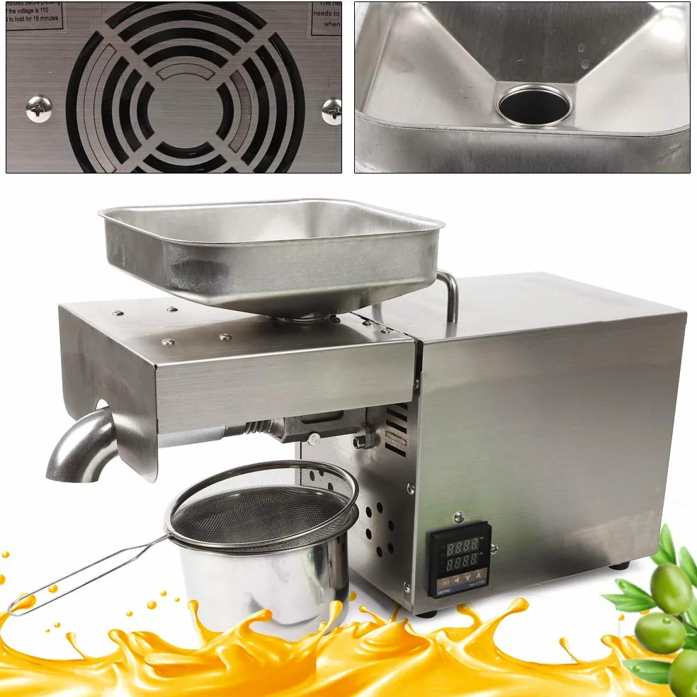 Pressa Olio Automatico Acciaio Inox Estrattore Olio Macchina di Estrazione di Olio Caldo/Freddo Commerciale Olio Press Macchina 610 w Per Semi Di Lino Arachidi Termostatico