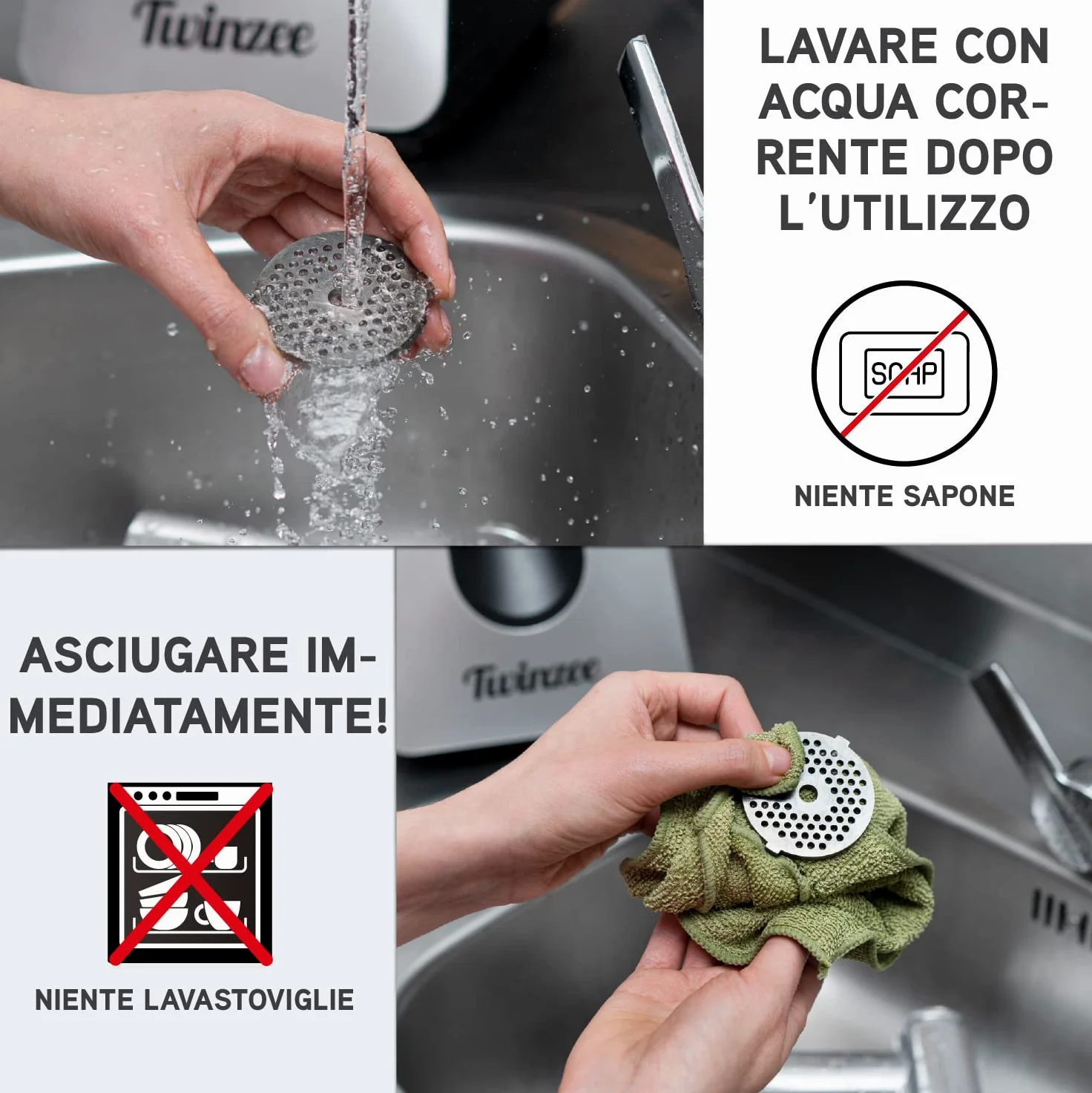 Tritacarne Elettrico 1500W (Nero) - Per Carne e Salsiccia - Robot da Cucina Con 3 Lame e 3 Ugelli - Professionale