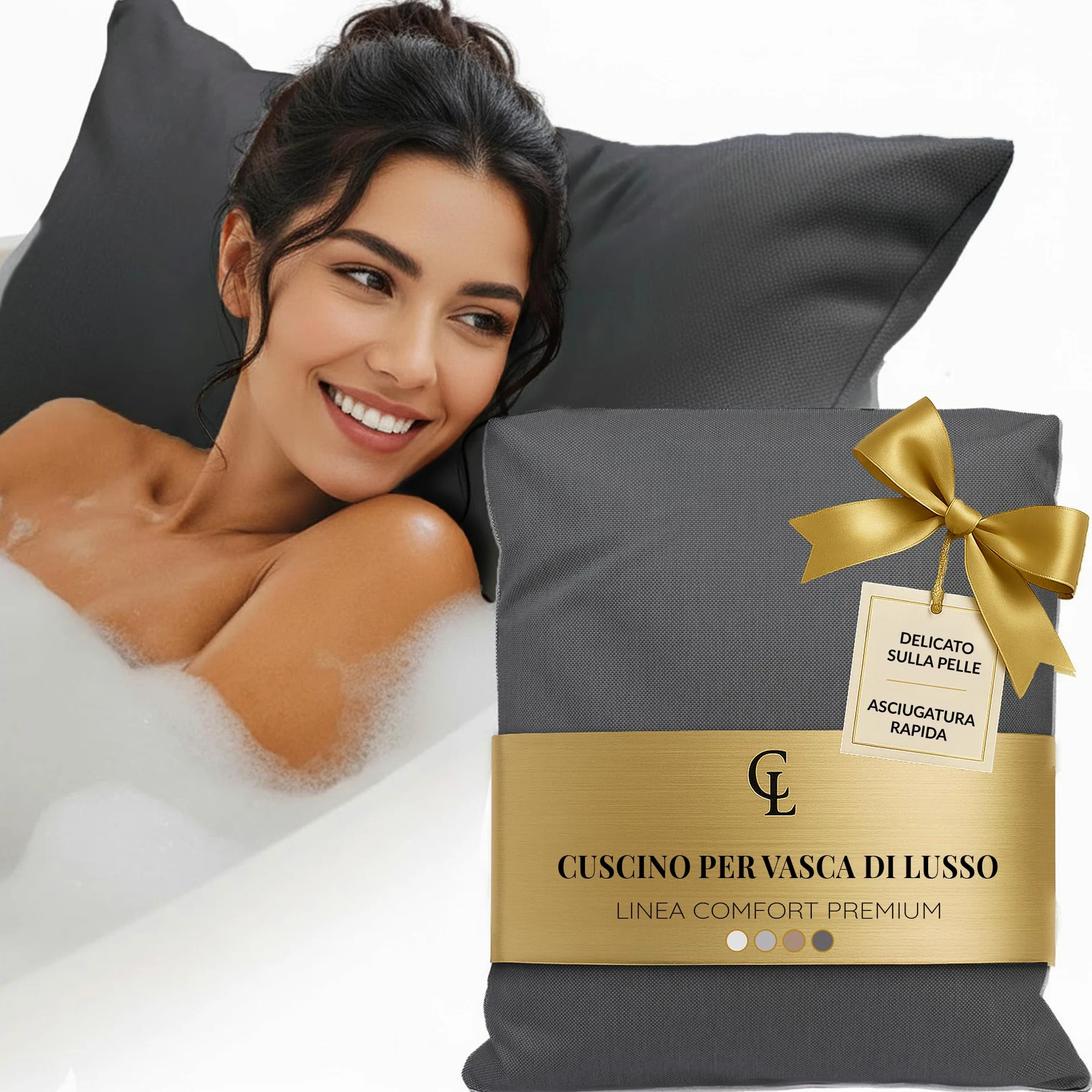 Cuscino vasca da bagno - Spesso e comodo, per supporto testa, collo e schiena - Materassino vasca da bagno lavabile e a rapida asciugatura, perfetto per bagno rilassante in casa - Grigio scuro