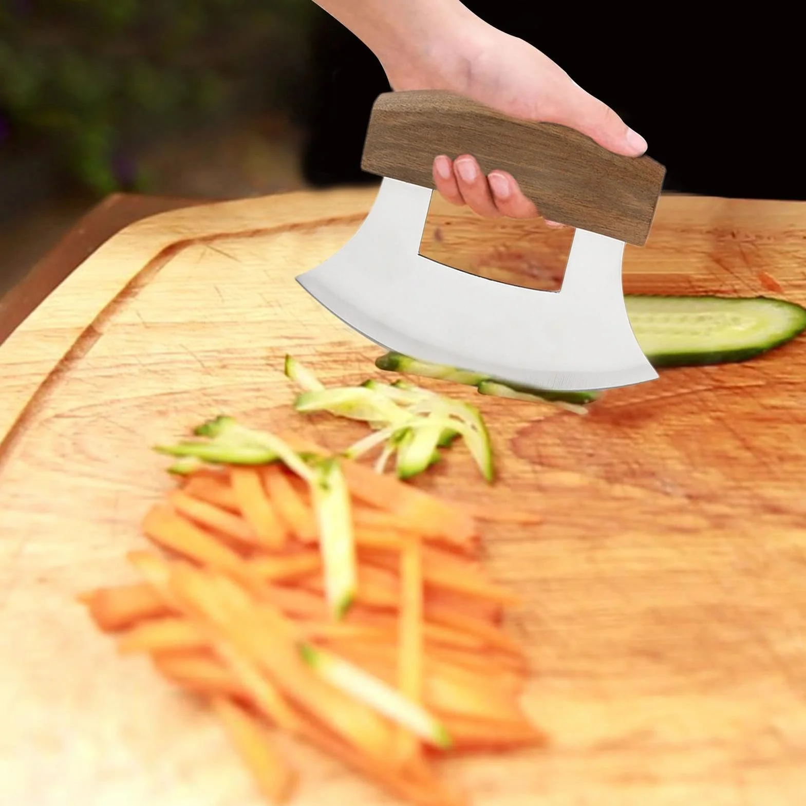 Mezzaluna Alaska - Affettatrice Mezzaluna | Tagliaverdure Insalata | Ulu Cutter | Taglio Inclinabile | Base Per Navi