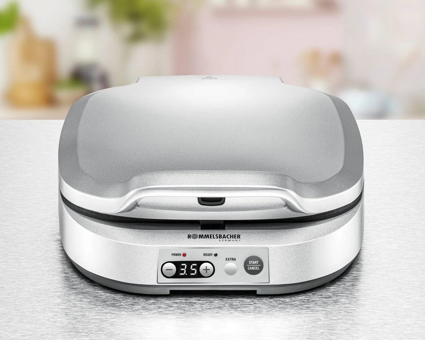 ROMMELSBACHER Pancake Maker PC 1800, 1800W, 4 piastre 13,5 cm, antiaderente, timer 15 min, spegnimento automatico, argento